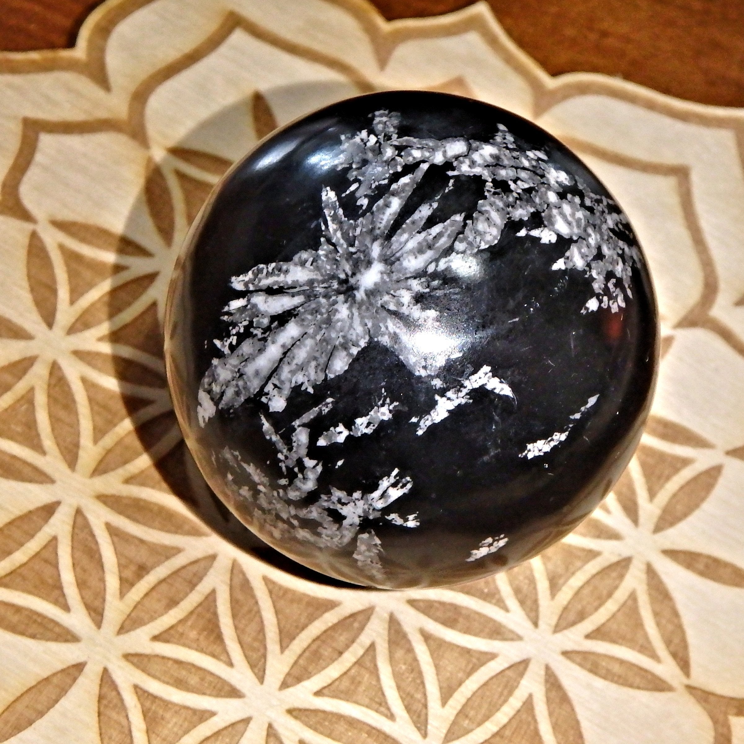 White Flower Patterns Chrysanthemum Stone Sphere - Earth Family Crystals