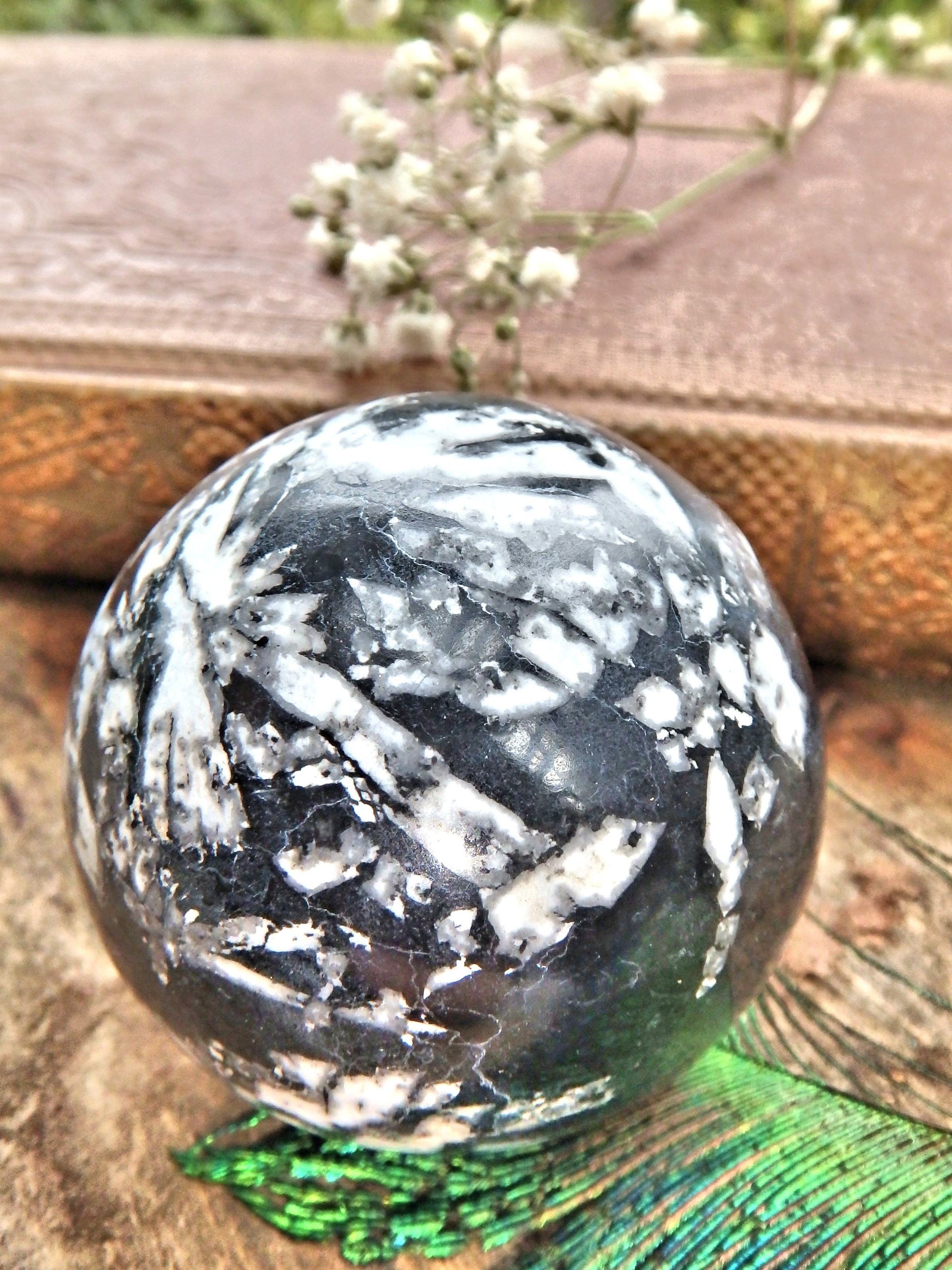 Creamy White Patterns Chrysanthemum Stone Sphere Carving1 - Earth Family Crystals