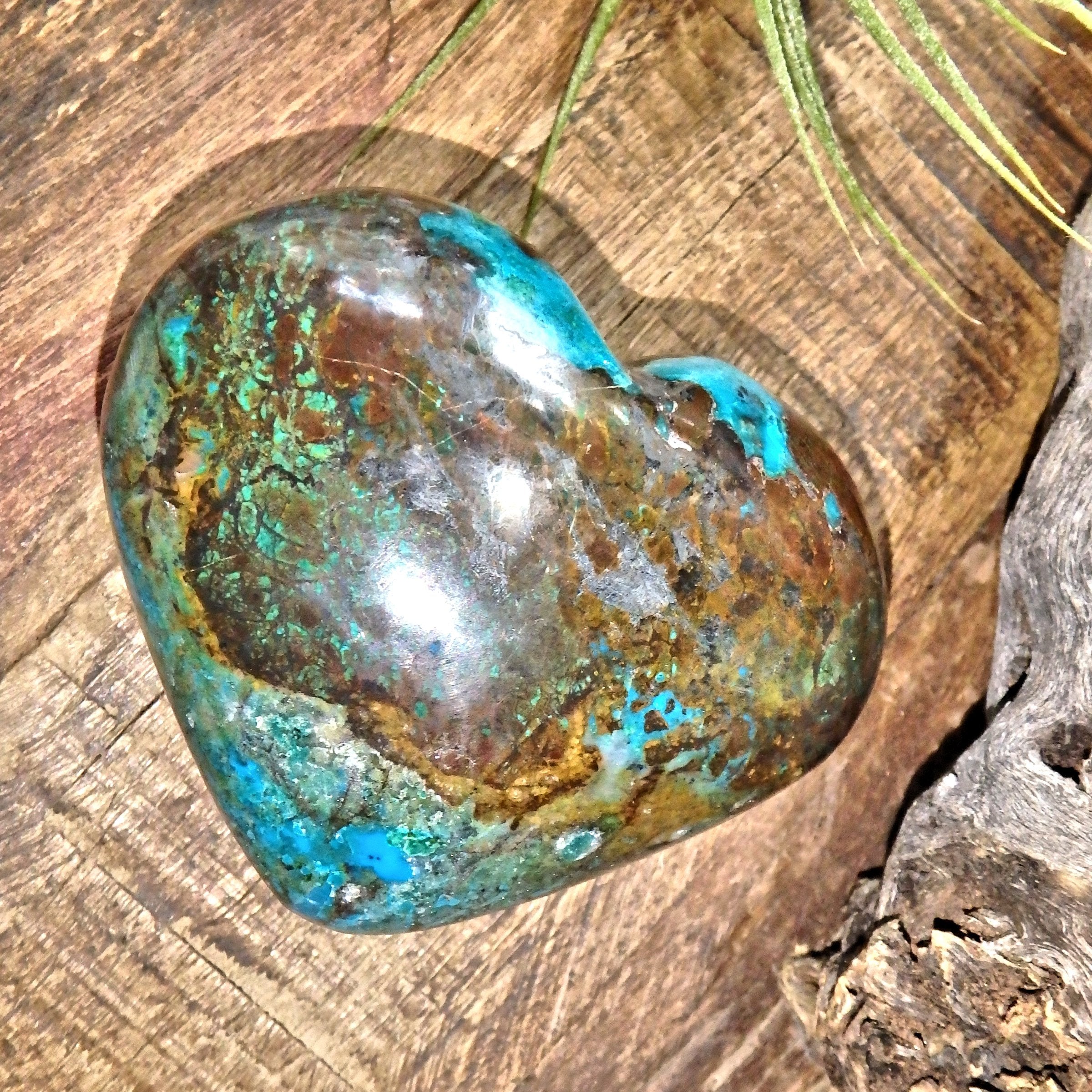 Vibrant Bright Blue & Brown Swirls Chrysocolla Love Heart Carving 1 - Earth Family Crystals