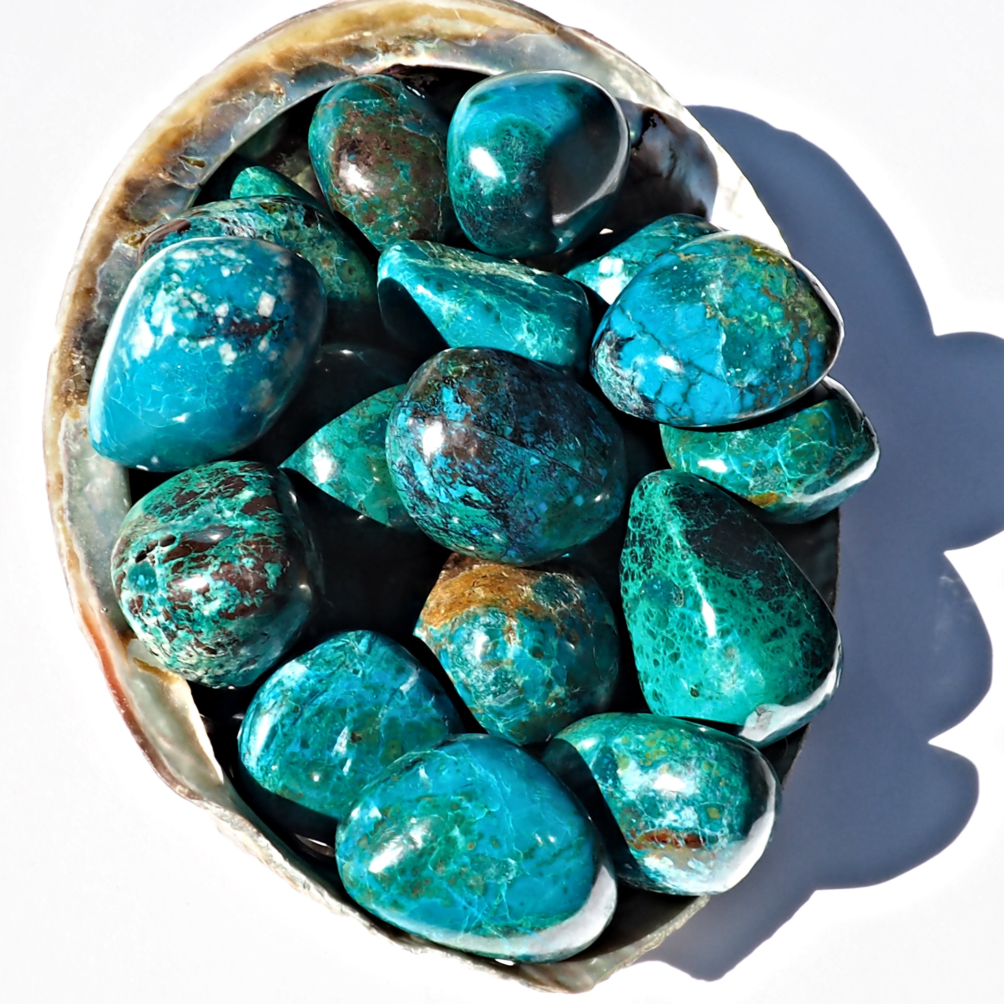 One Vibrant Blue Chrysocolla Polished Palm Stone From Peru