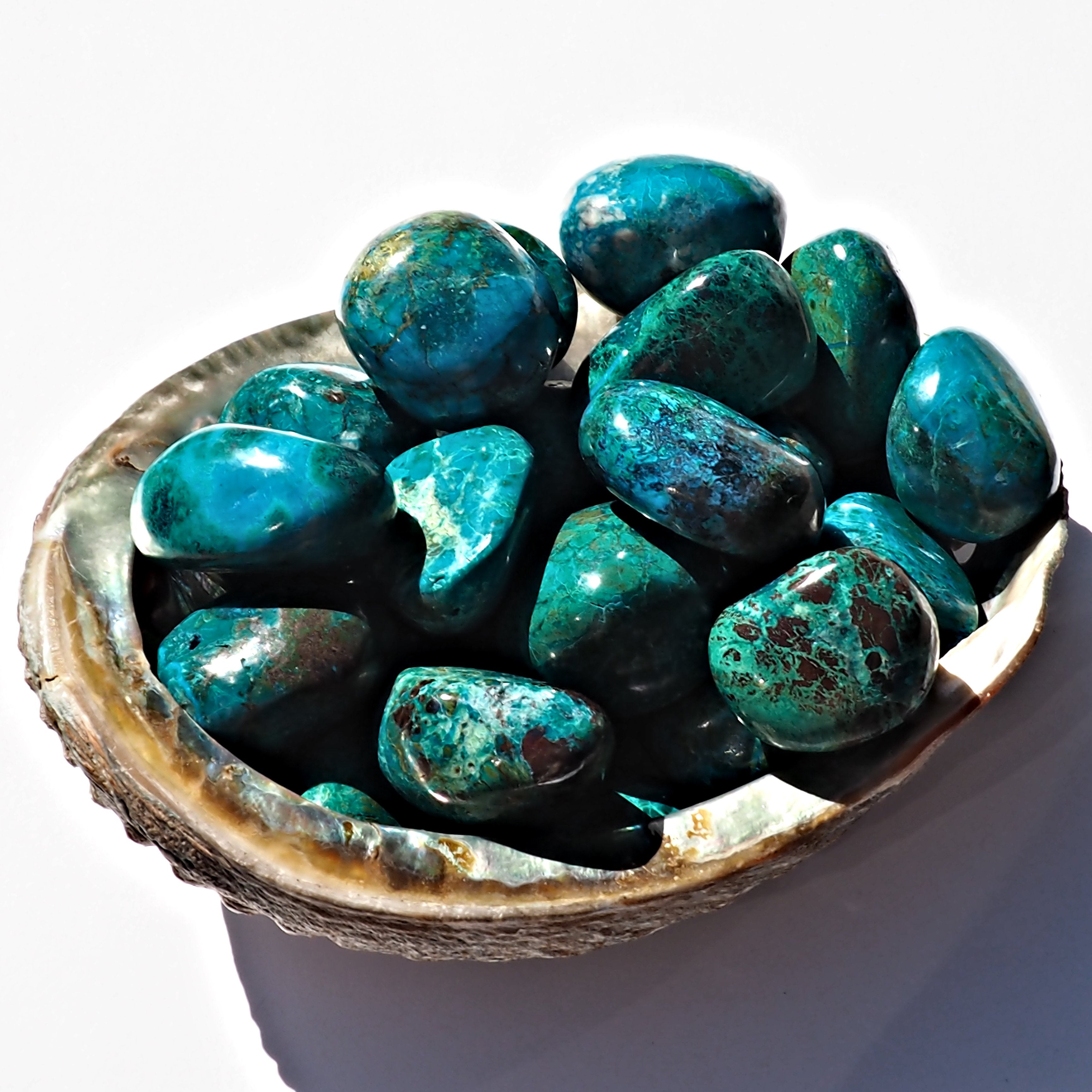 One Vibrant Blue Chrysocolla Polished Palm Stone From Peru