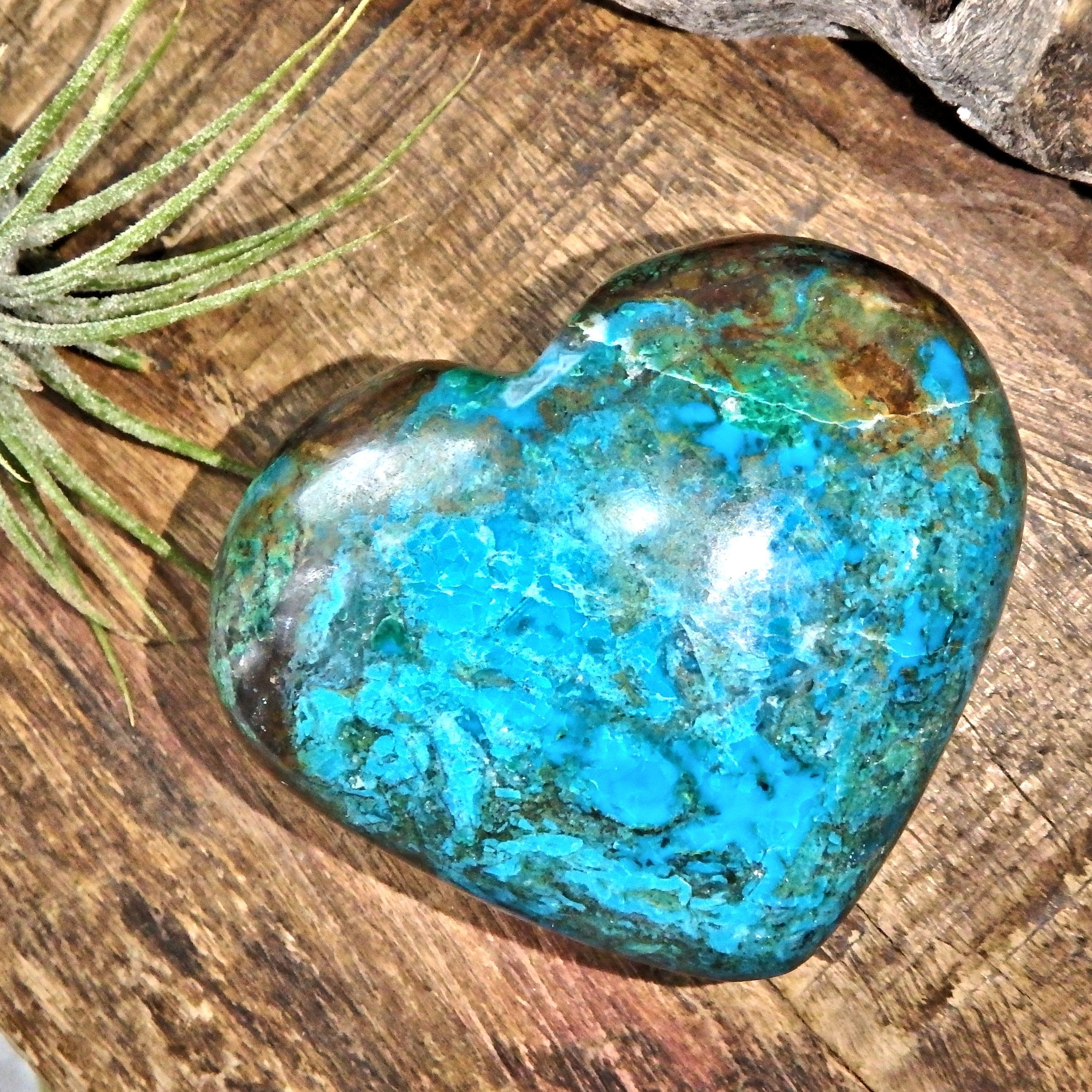 Vibrant Bright Blue & Brown Swirls Chrysocolla Love Heart Carving 1 - Earth Family Crystals