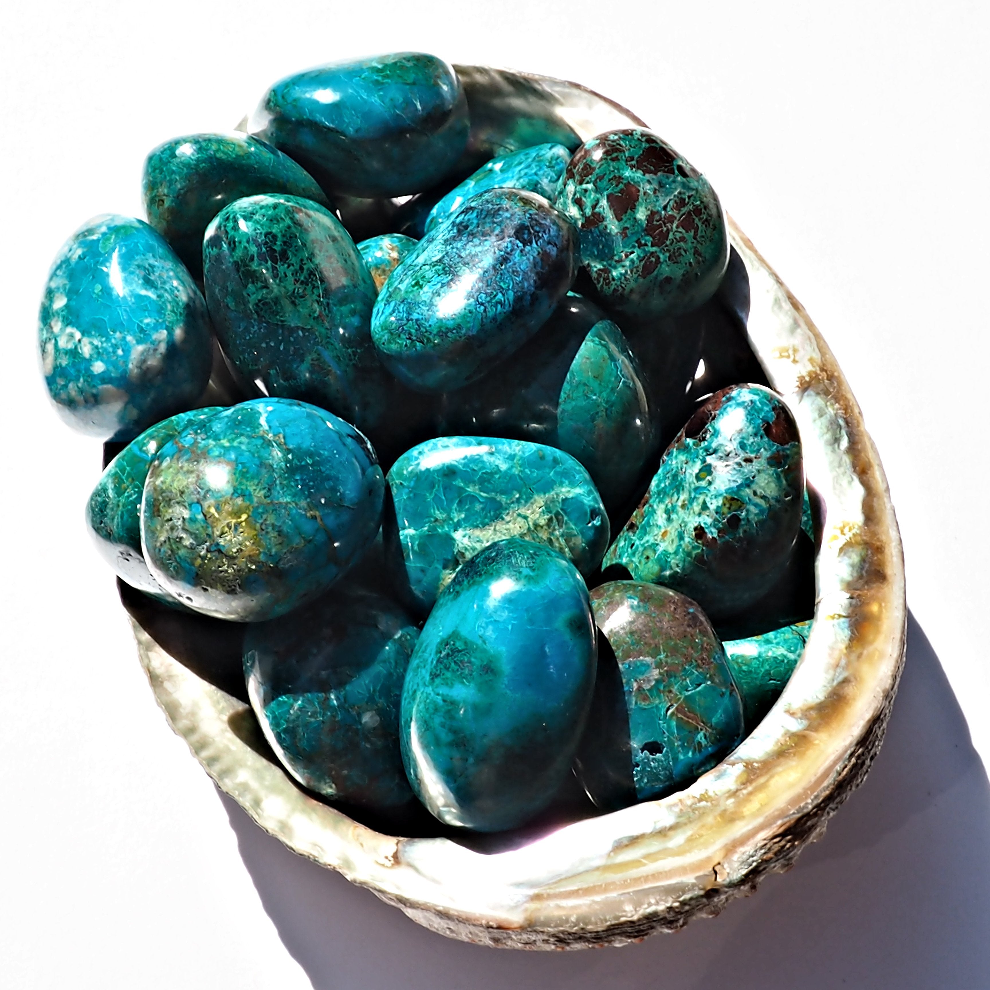 One Vibrant Blue Chrysocolla Polished Palm Stone From Peru