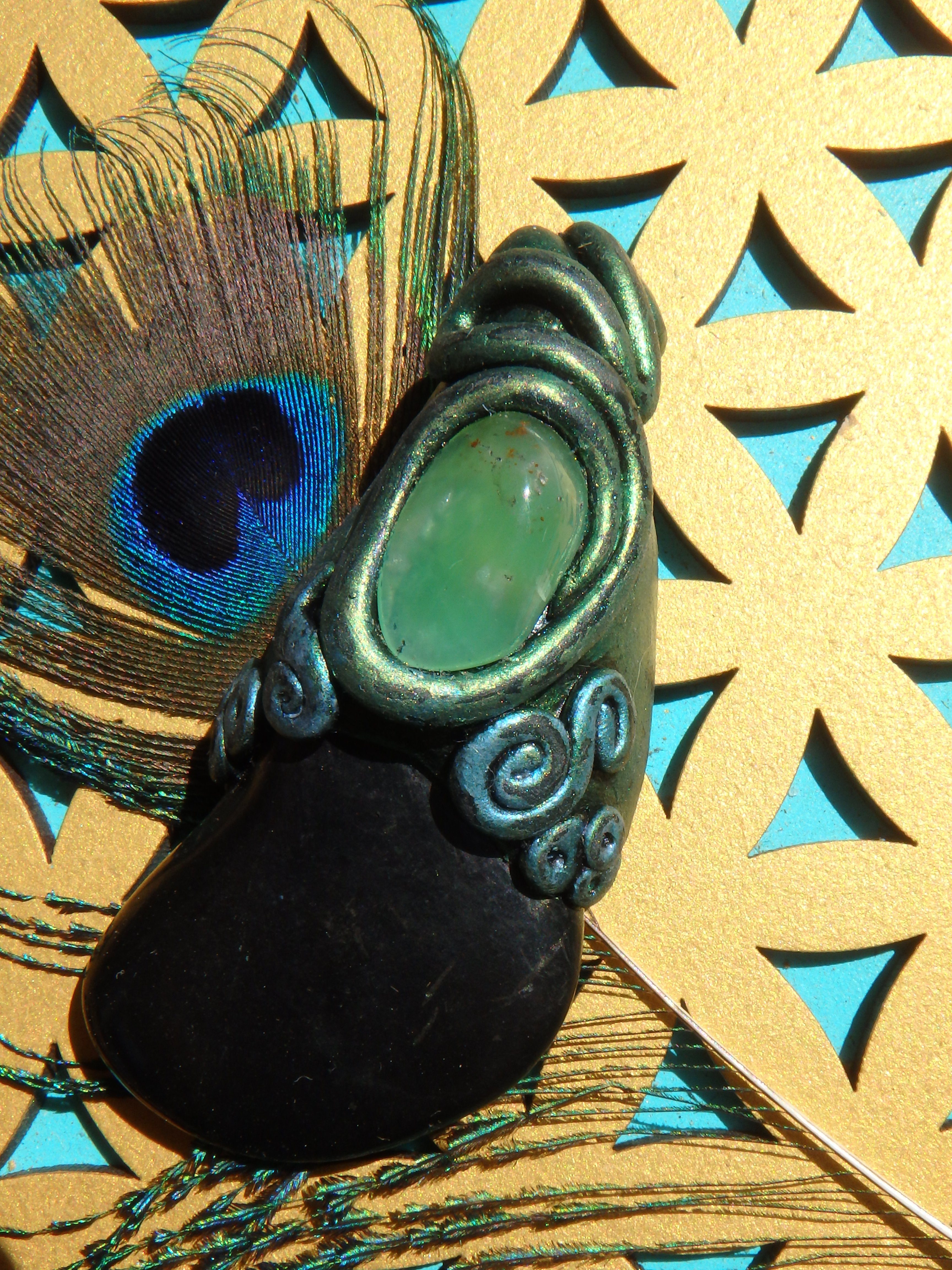 EMF Protection Shungite & Green Chrysoprase Handmade Energy Pendant (On Adjustable Cotton Cord) - Earth Family Crystals