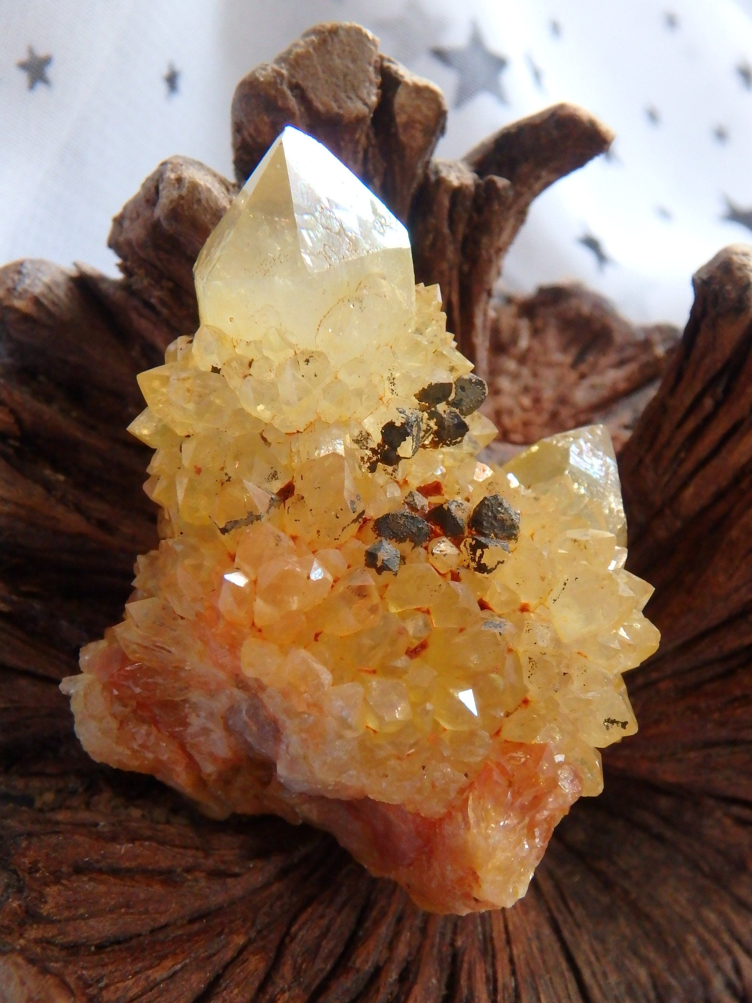 Cute Natural Golden Sparkle Citrine Spirit Quartz Cluster From South Africa - Earth Family Crystals