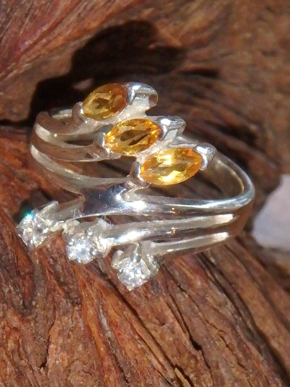 Pretty Triple Faceted Golden Citrine & Quartz  In Sterling Silver (Size 5) - Earth Family Crystals