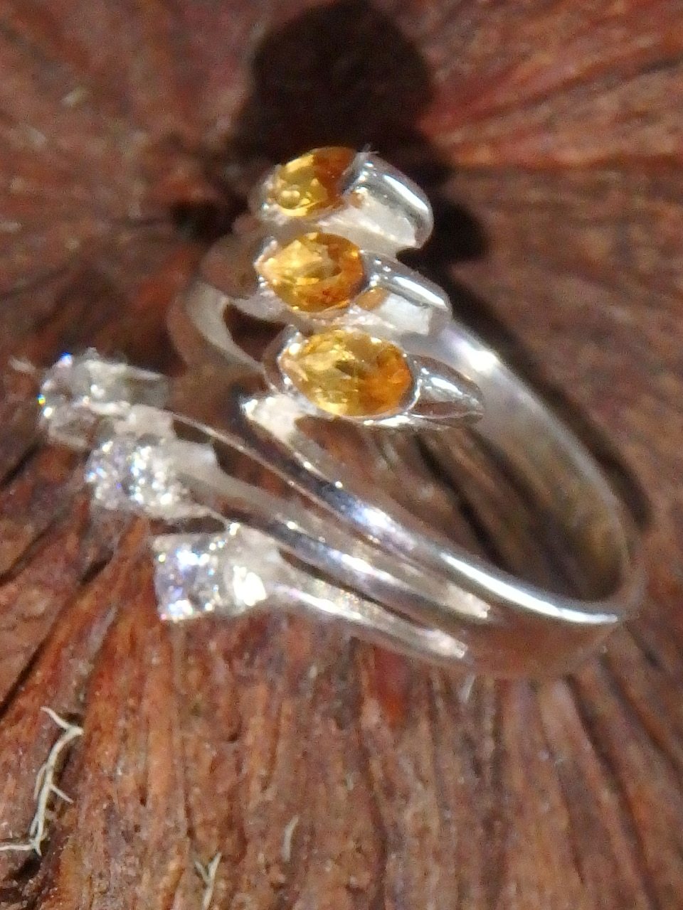 Pretty Triple Faceted Golden Citrine & Quartz  In Sterling Silver (Size 5) - Earth Family Crystals