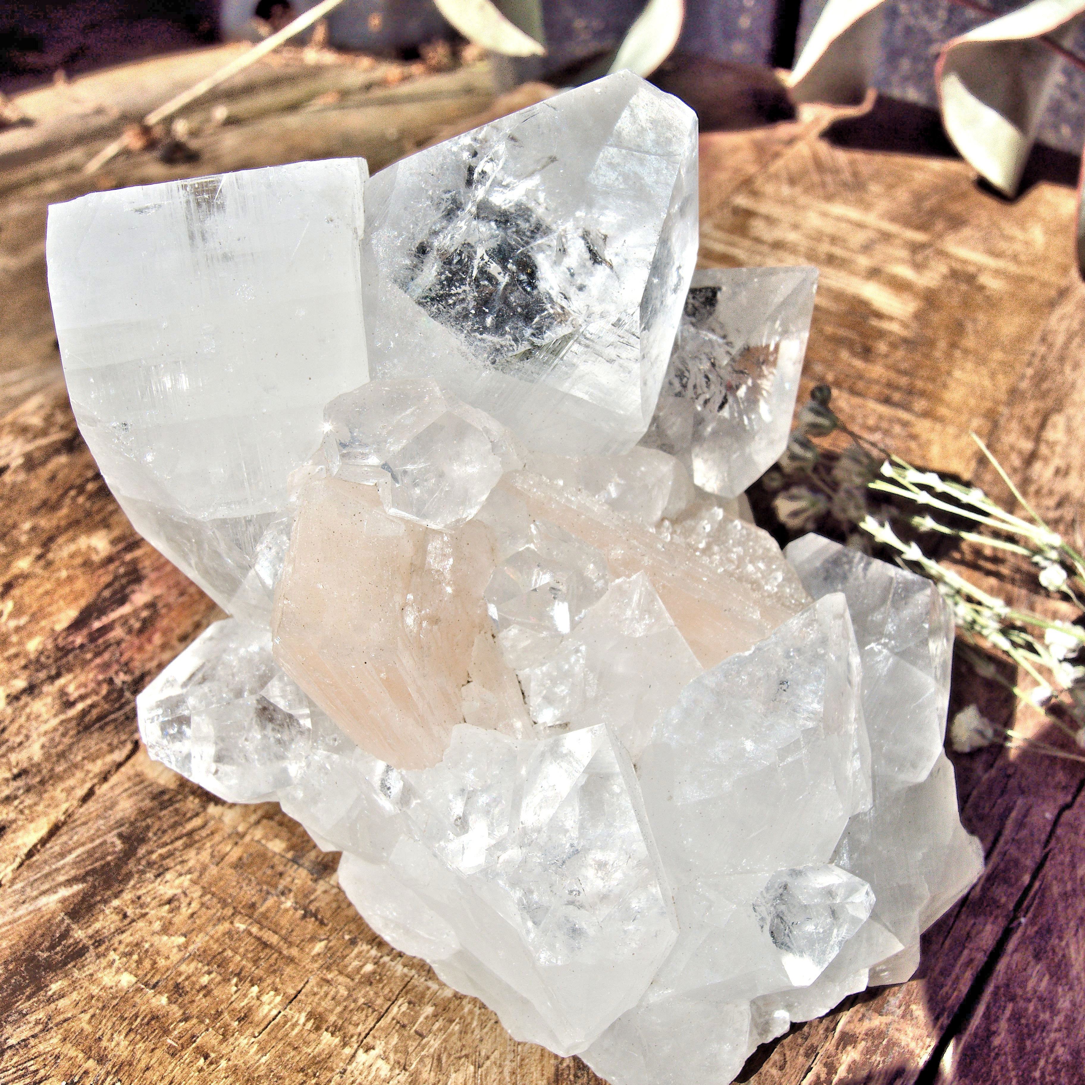 Chunky Clear Apophyllite & Peachy Pink Stilbite Cluster From India - Earth Family Crystals