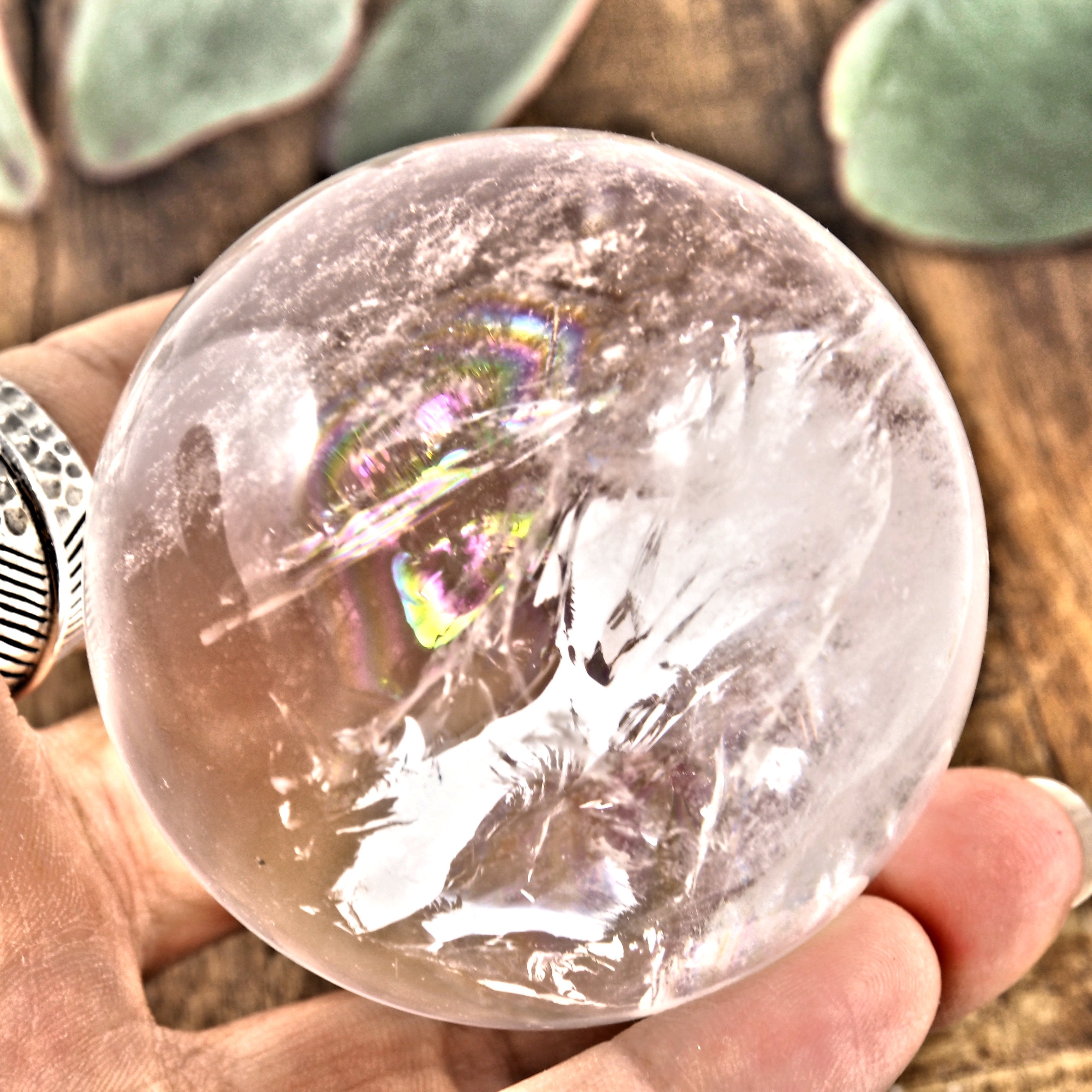 Mesmerizing Rainbow Filled Large Clear Quartz Sphere From Brazil #2 - Earth Family Crystals