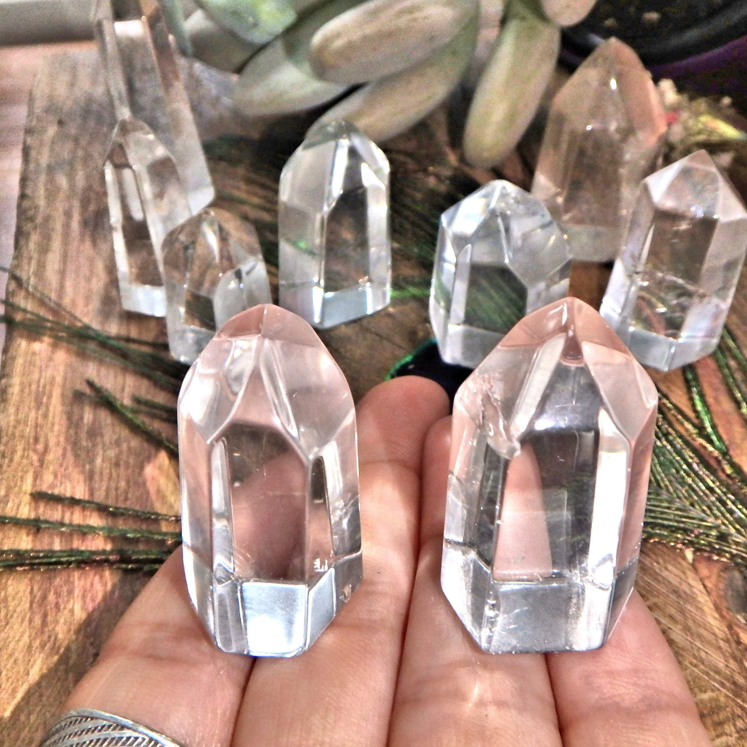 Set of 2 High Clarity Clear Quartz Generator Standing Points Perfect for Crystal Grids