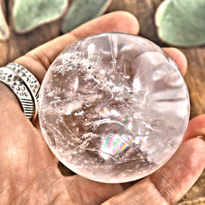 Mesmerizing Rainbow Filled Medium Clear Quartz Sphere From Brazil - Earth Family Crystals