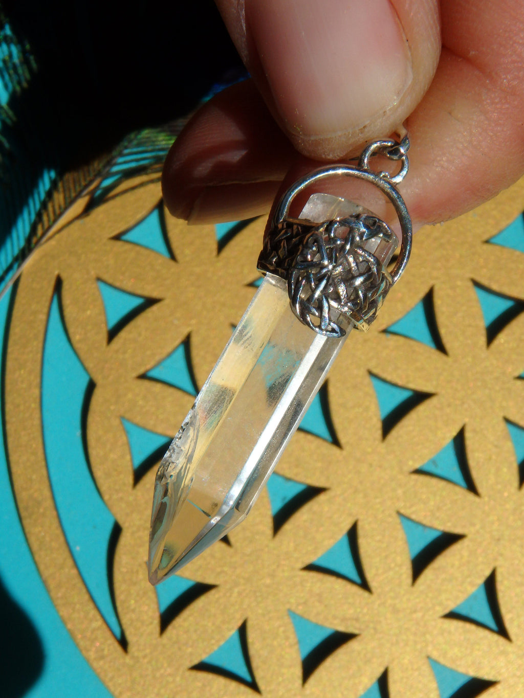 Crescent Moon & Clear Quartz Pendant in Sterling Silver REDUCED (Includes Silver Chain) - Earth Family Crystals