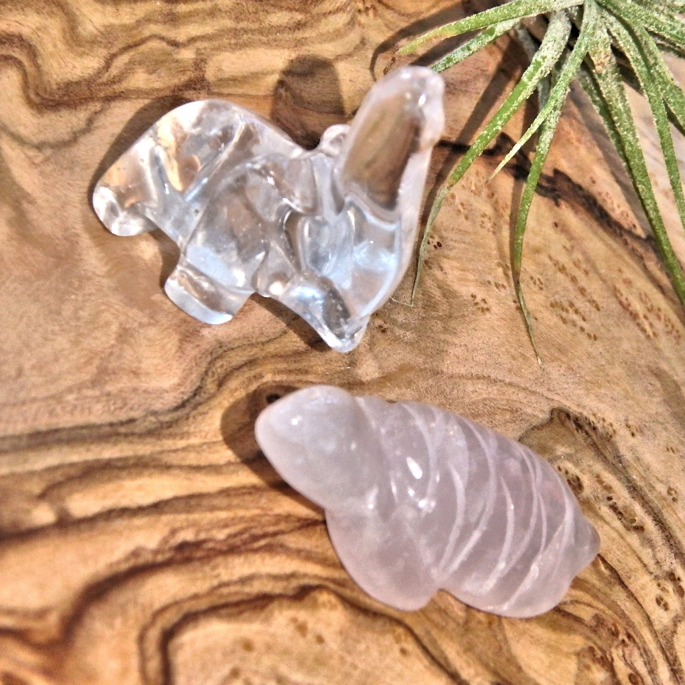 Precious Clear Quartz Elephant & Rose Quartz Turtle Set