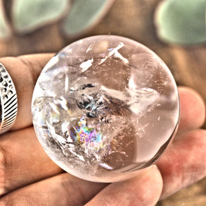Mesmerizing Rainbow Filled Small Clear Quartz Sphere From Brazil - Earth Family Crystals