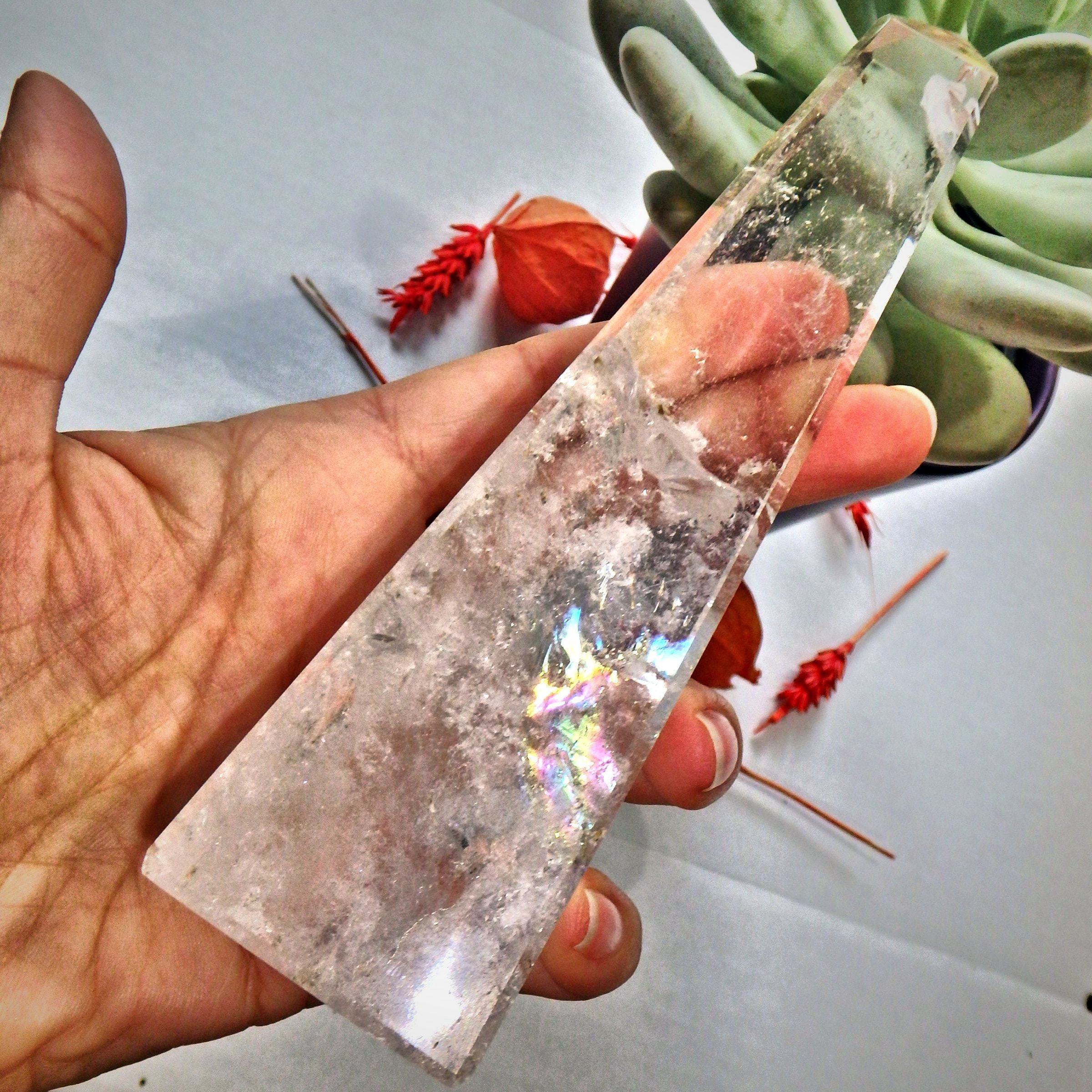 Dancing Rainbows Tall Clear Quartz Standing Obelisk Display Specimen - Earth Family Crystals