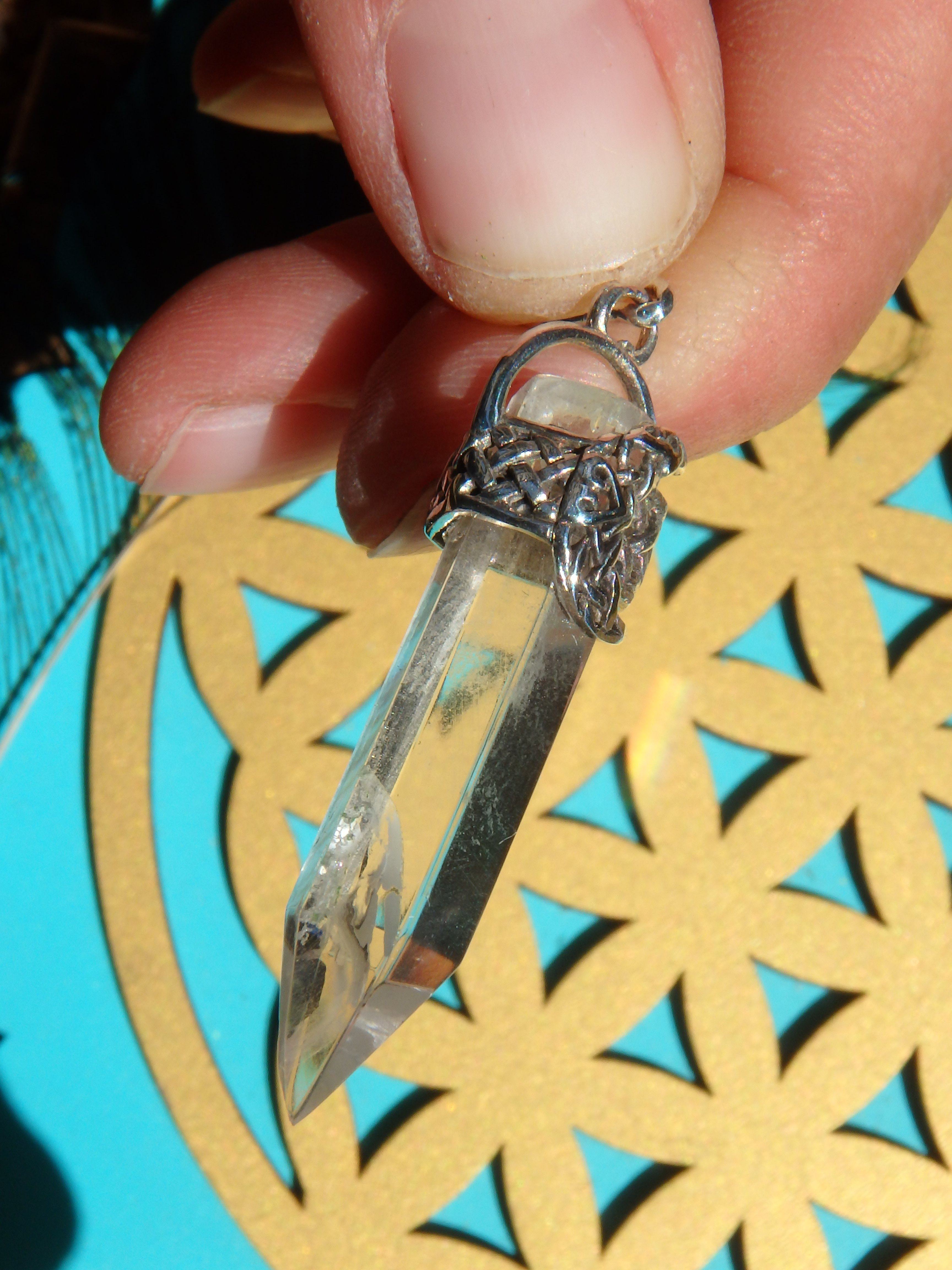 Crescent Moon & Clear Quartz Pendant in Sterling Silver REDUCED (Includes Silver Chain) - Earth Family Crystals