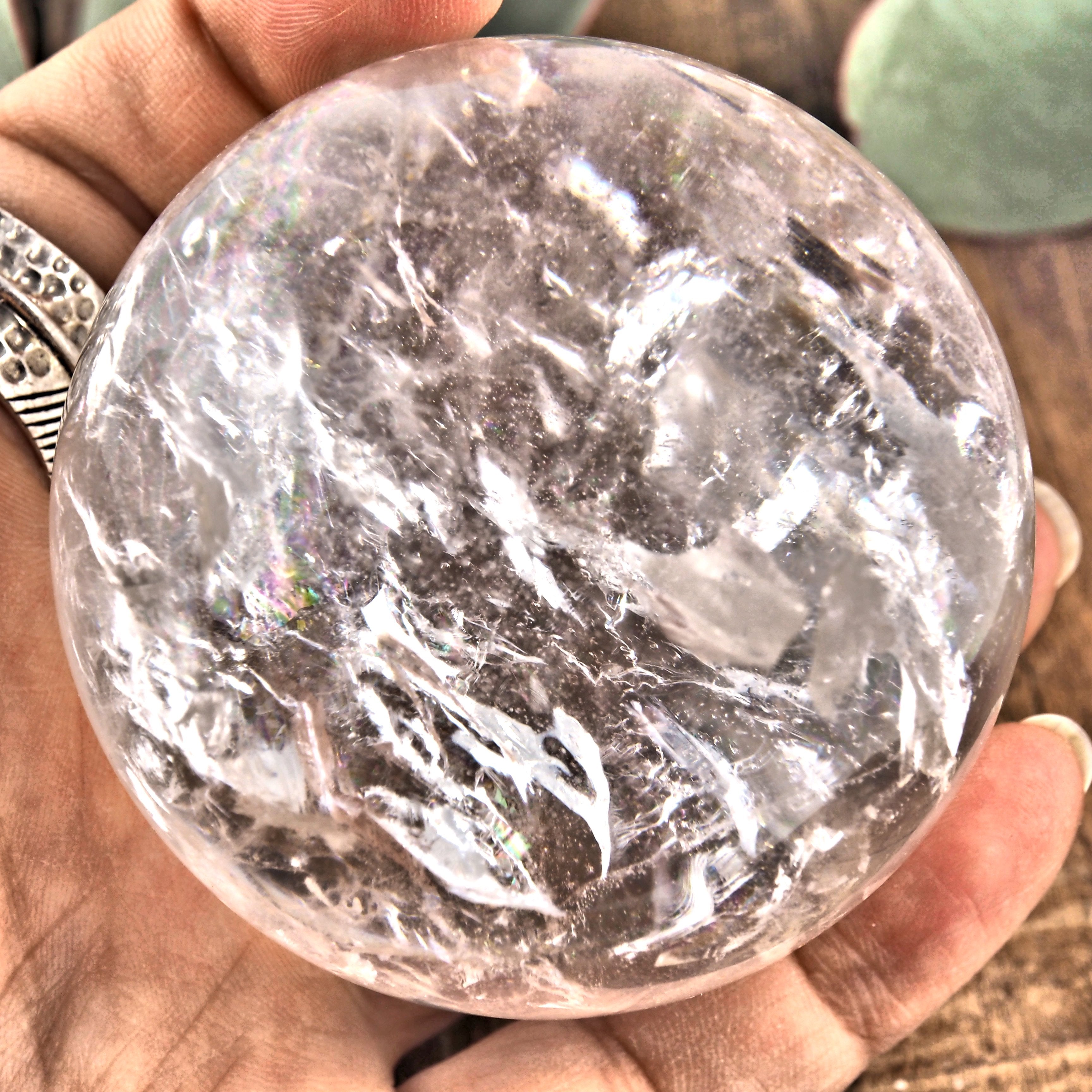 Mesmerizing Rainbow Filled XL Clear Quartz Sphere From Brazil - Earth Family Crystals