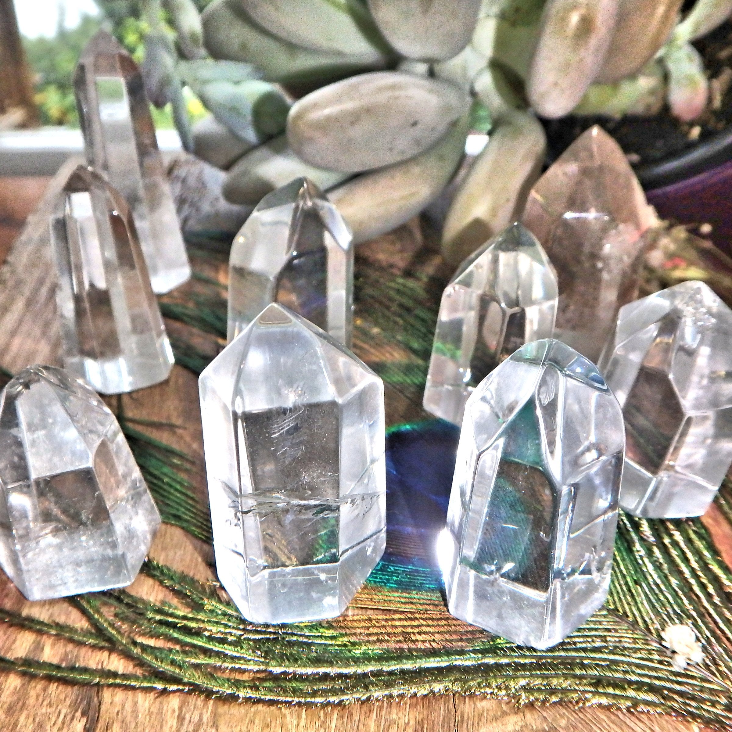 Set of 2 High Clarity Clear Quartz Generator Standing Points Perfect for Crystal Grids