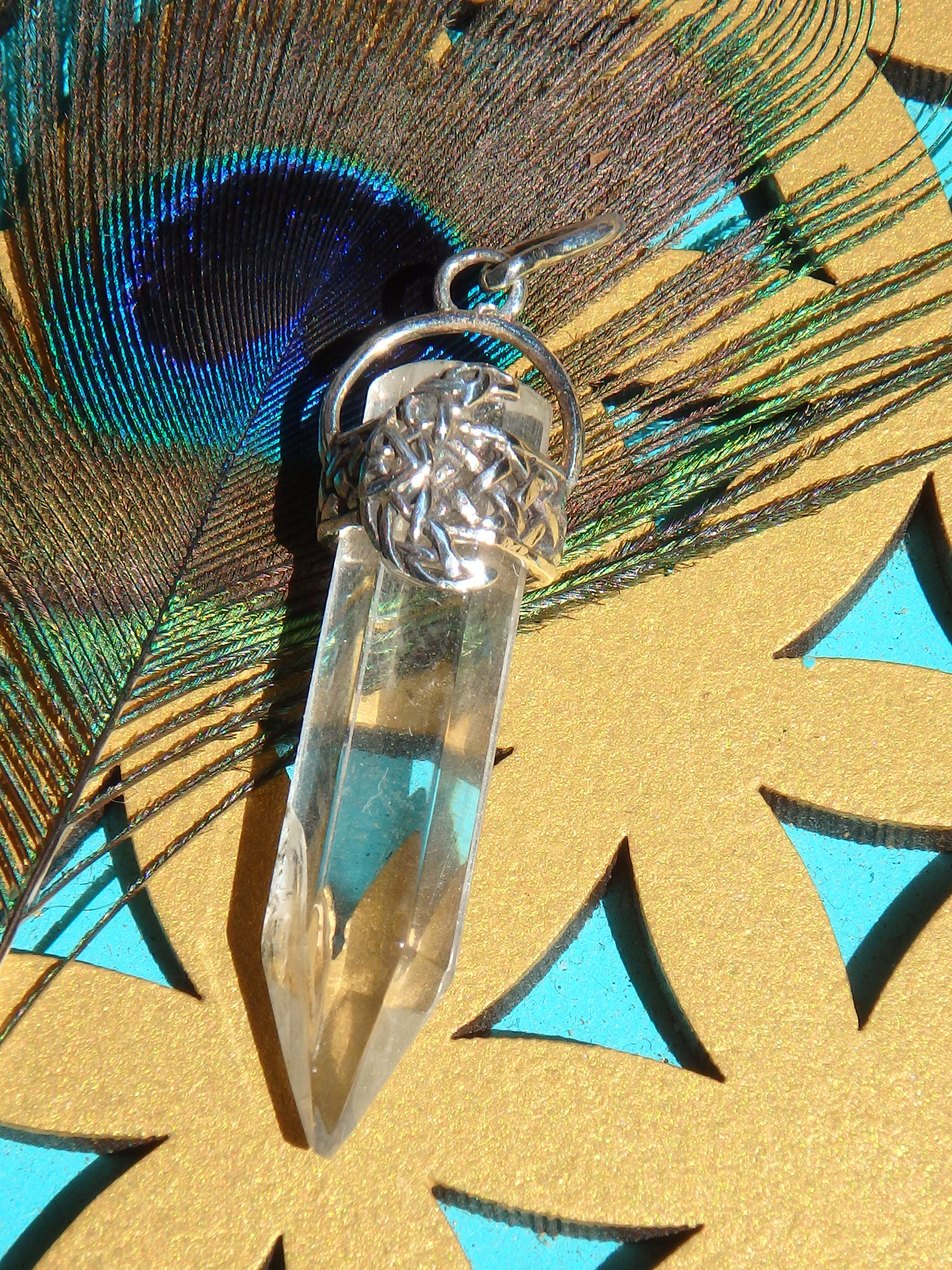 Crescent Moon & Clear Quartz Pendant in Sterling Silver REDUCED (Includes Silver Chain) - Earth Family Crystals