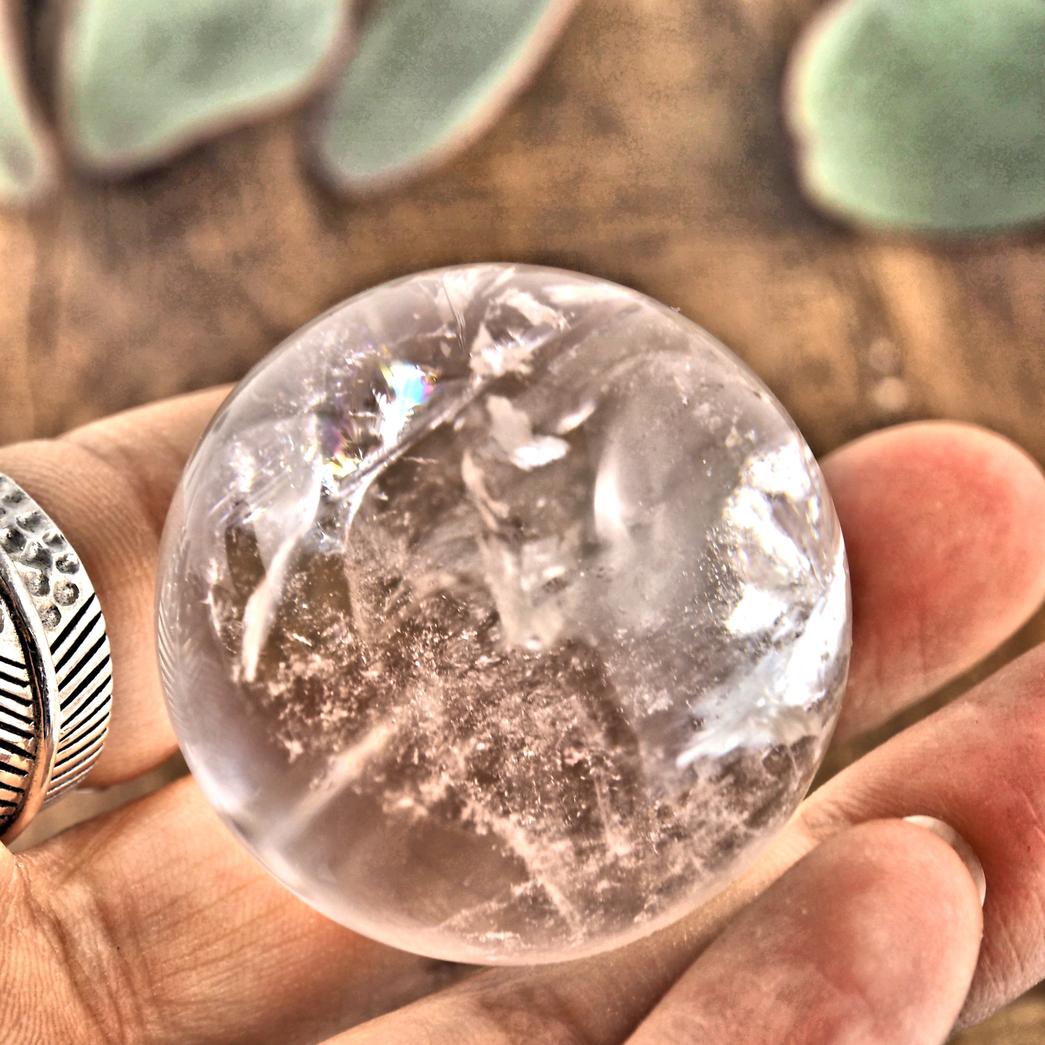 Mesmerizing Rainbow Filled Small Clear Quartz Sphere From Brazil - Earth Family Crystals
