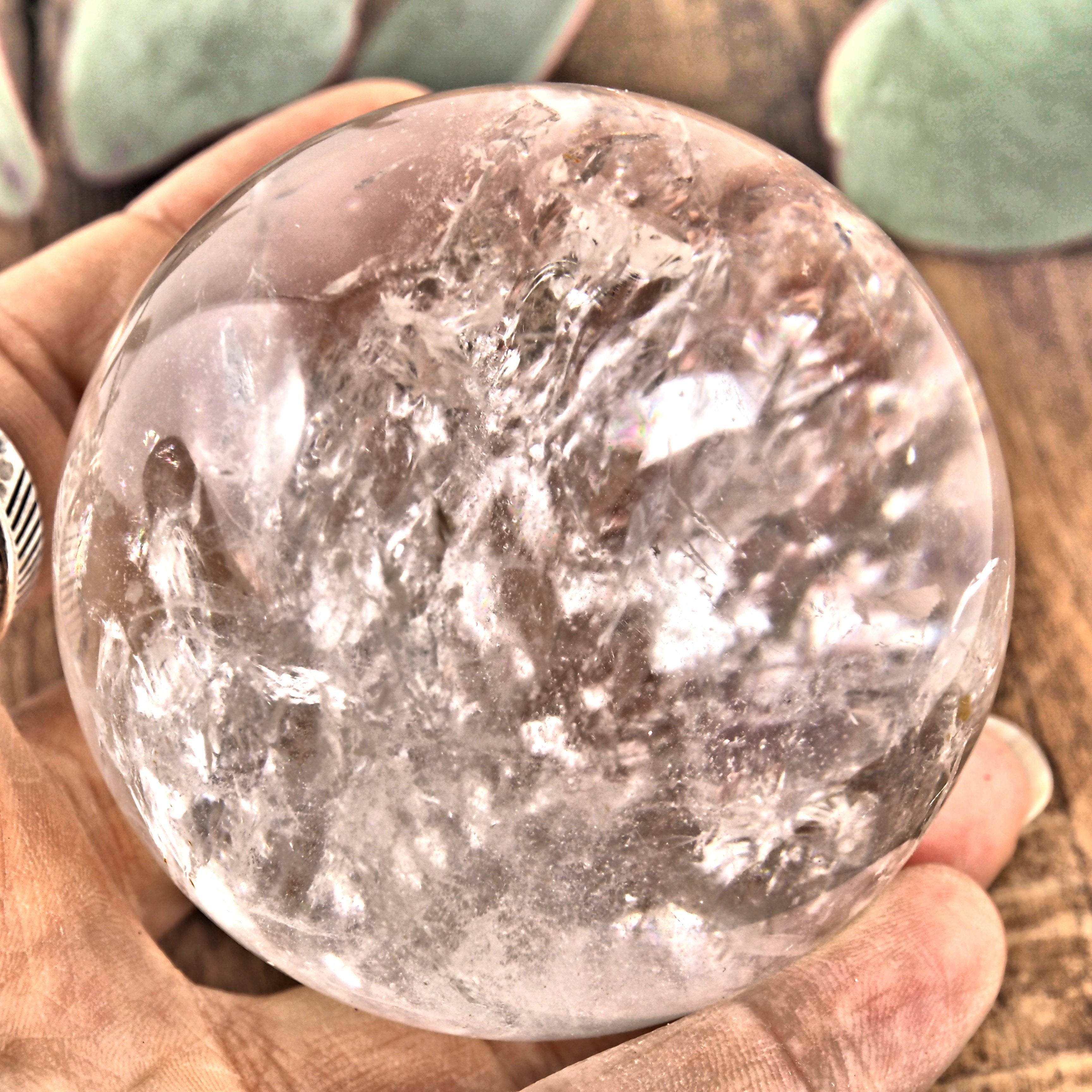 Mesmerizing Rainbow Filled XL Clear Quartz Sphere From Brazil - Earth Family Crystals