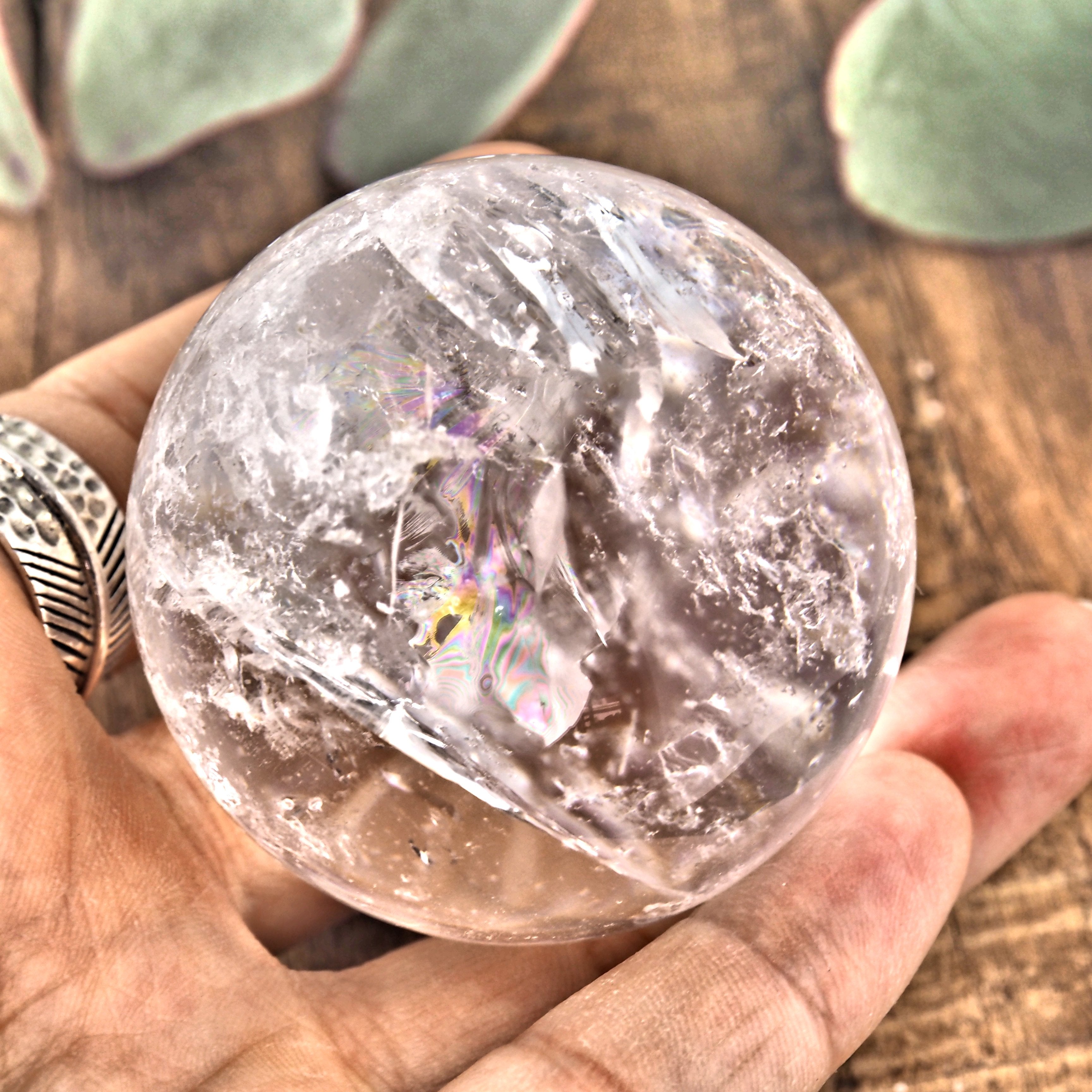 Mesmerizing Rainbow Filled Medium Clear Quartz Sphere From Brazil - Earth Family Crystals