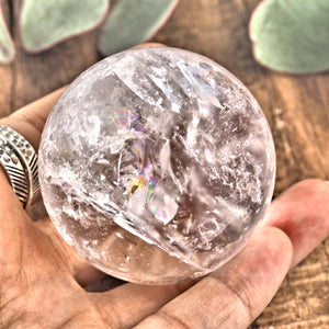 Mesmerizing Rainbow Filled Medium Clear Quartz Sphere From Brazil - Earth Family Crystals