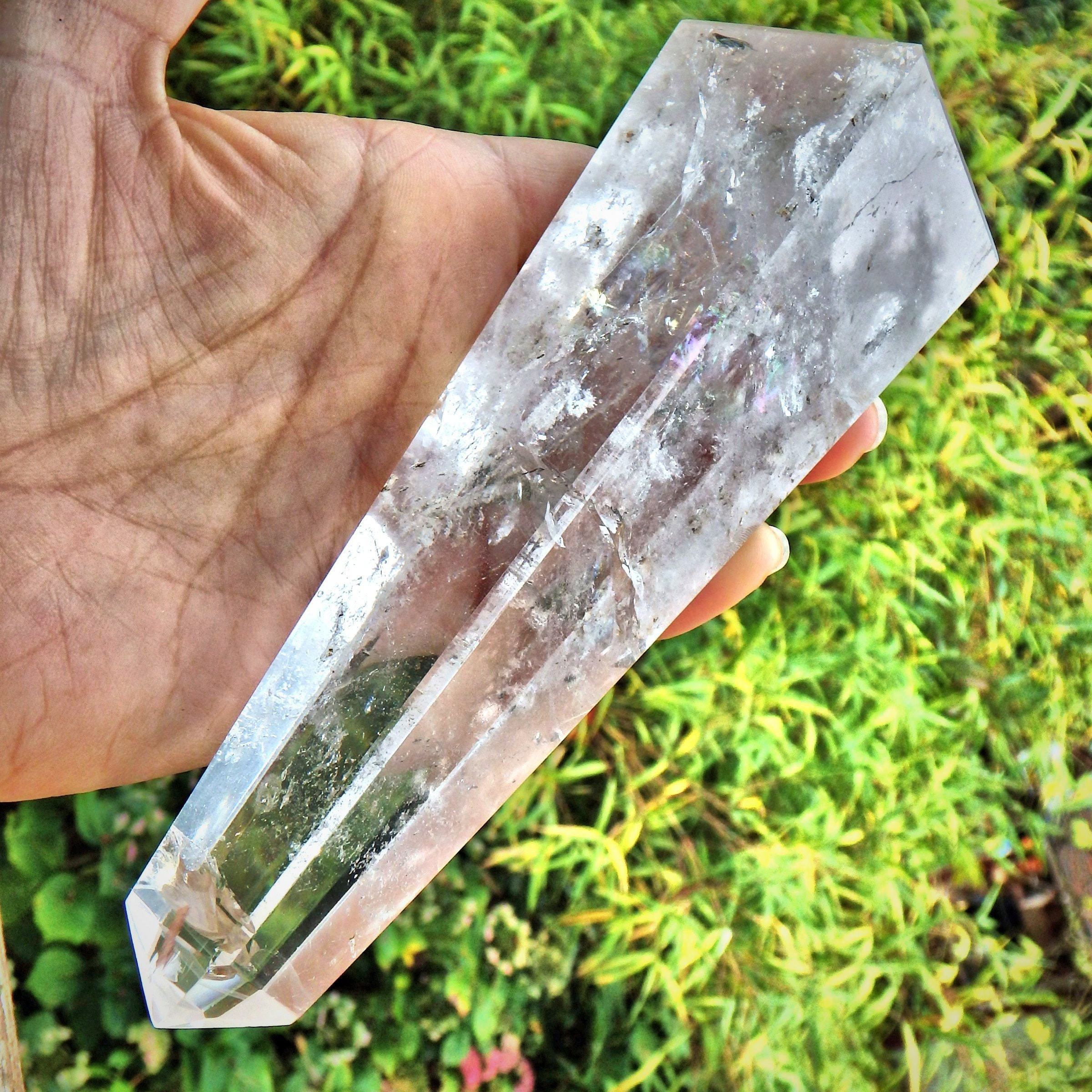 Dancing Rainbows Tall Clear Quartz Standing Obelisk Display Specimen - Earth Family Crystals
