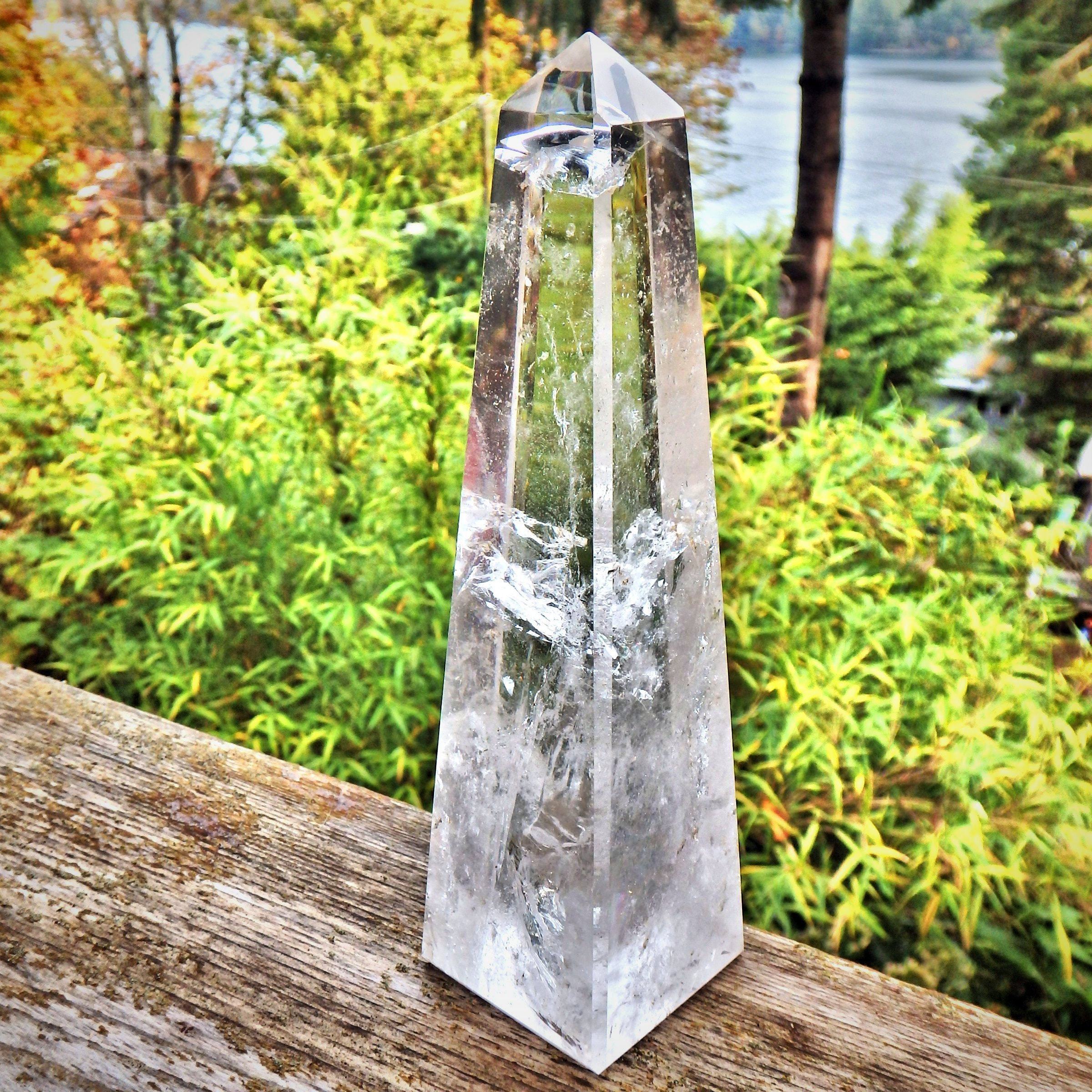 Dancing Rainbows Tall Clear Quartz Standing Obelisk Display Specimen - Earth Family Crystals