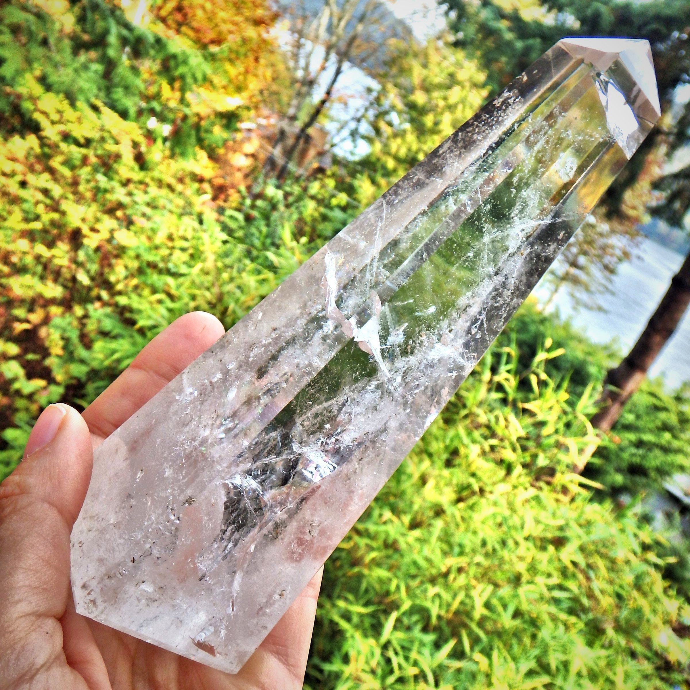 Dancing Rainbows Tall Clear Quartz Standing Obelisk Display Specimen - Earth Family Crystals
