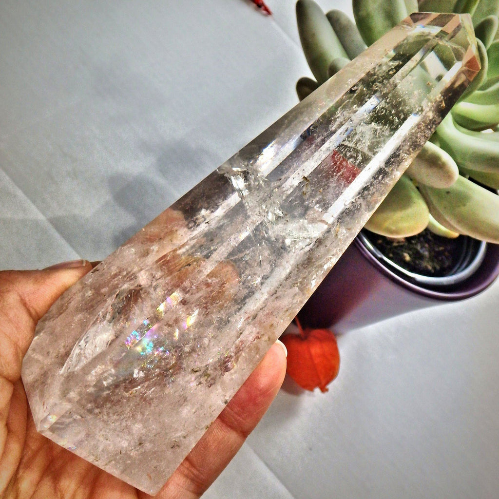 Dancing Rainbows Tall Clear Quartz Standing Obelisk Display Specimen - Earth Family Crystals