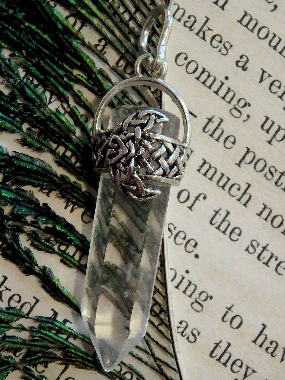 Crescent Moon & Clear Quartz Point Pendant in Sterling Silver (Includes Silver Chain) - Earth Family Crystals