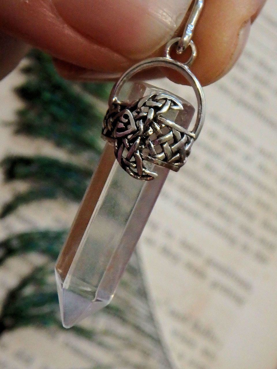 Crescent Moon & Clear Quartz Point Pendant in Sterling Silver (Includes Silver Chain) - Earth Family Crystals