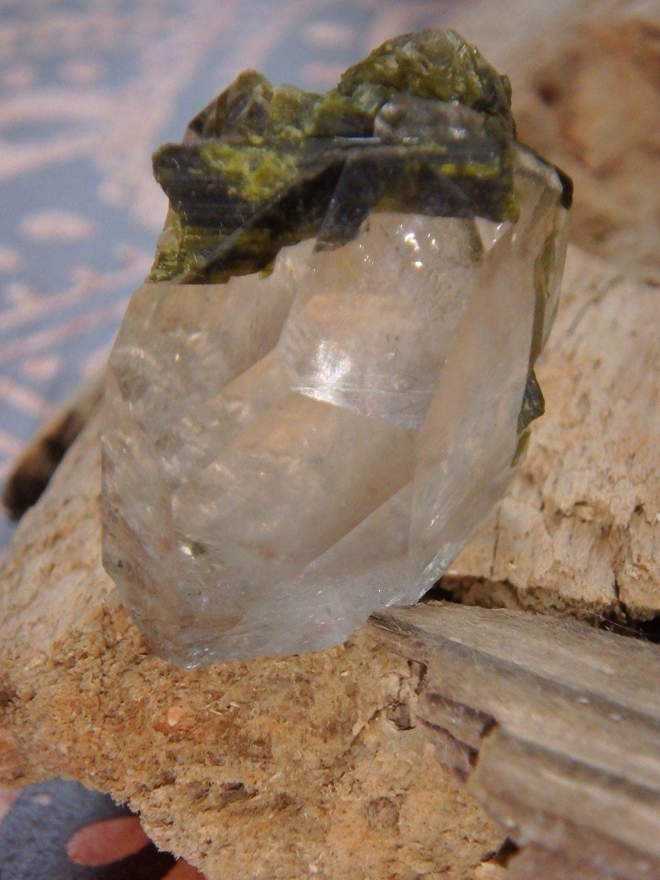 Brilliant Clear Quartz & Epidot Hand Held Specimen from Brazil - Earth Family Crystals