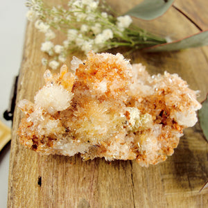 Stunning Orange Druzy Natural Creedite Specimen With Green Fluorite Inclusions From Mexico - Earth Family Crystals