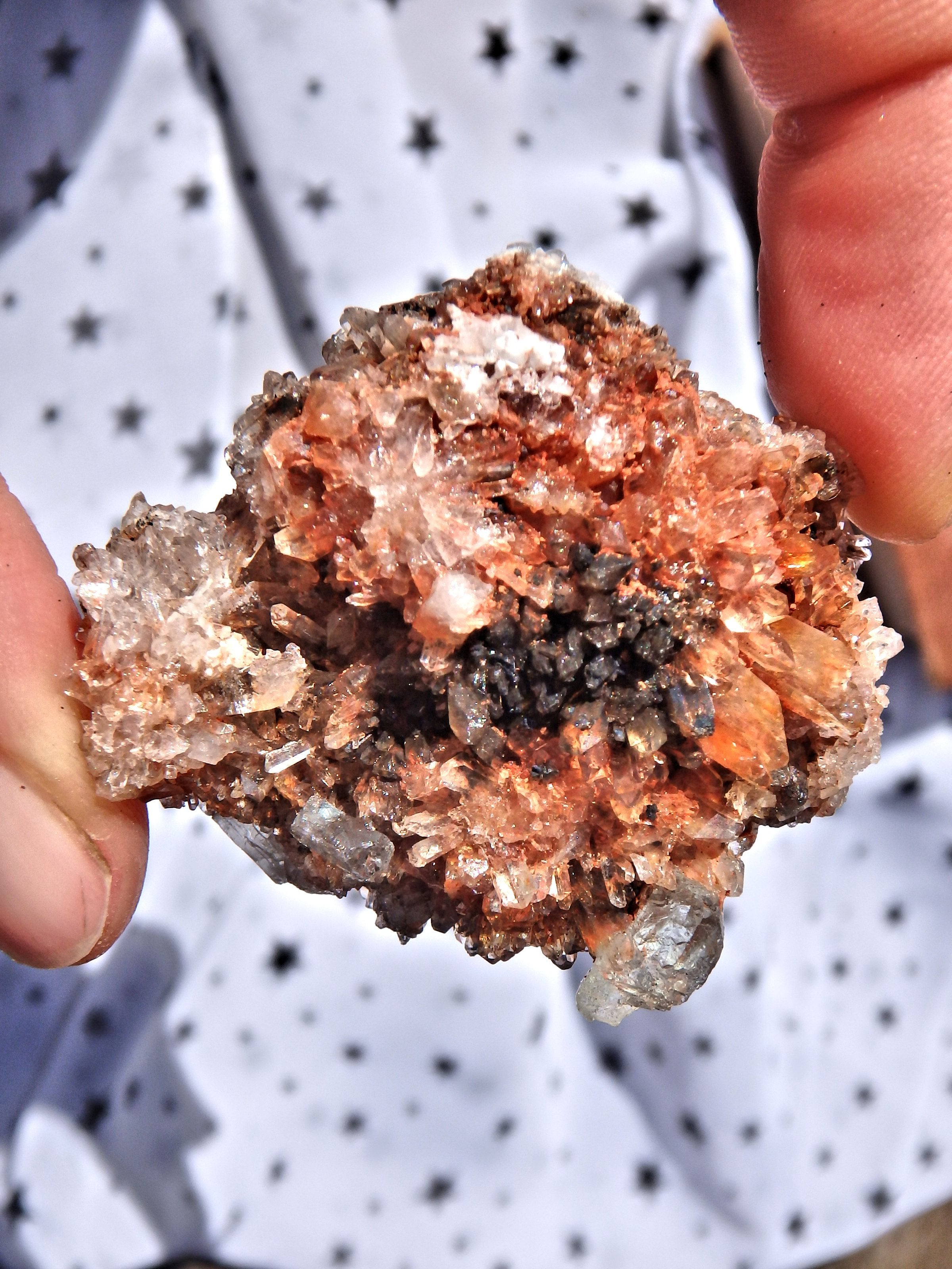 Sparkling Orange & Black Natural Creedite With Fluorite Inclusions from Mexico