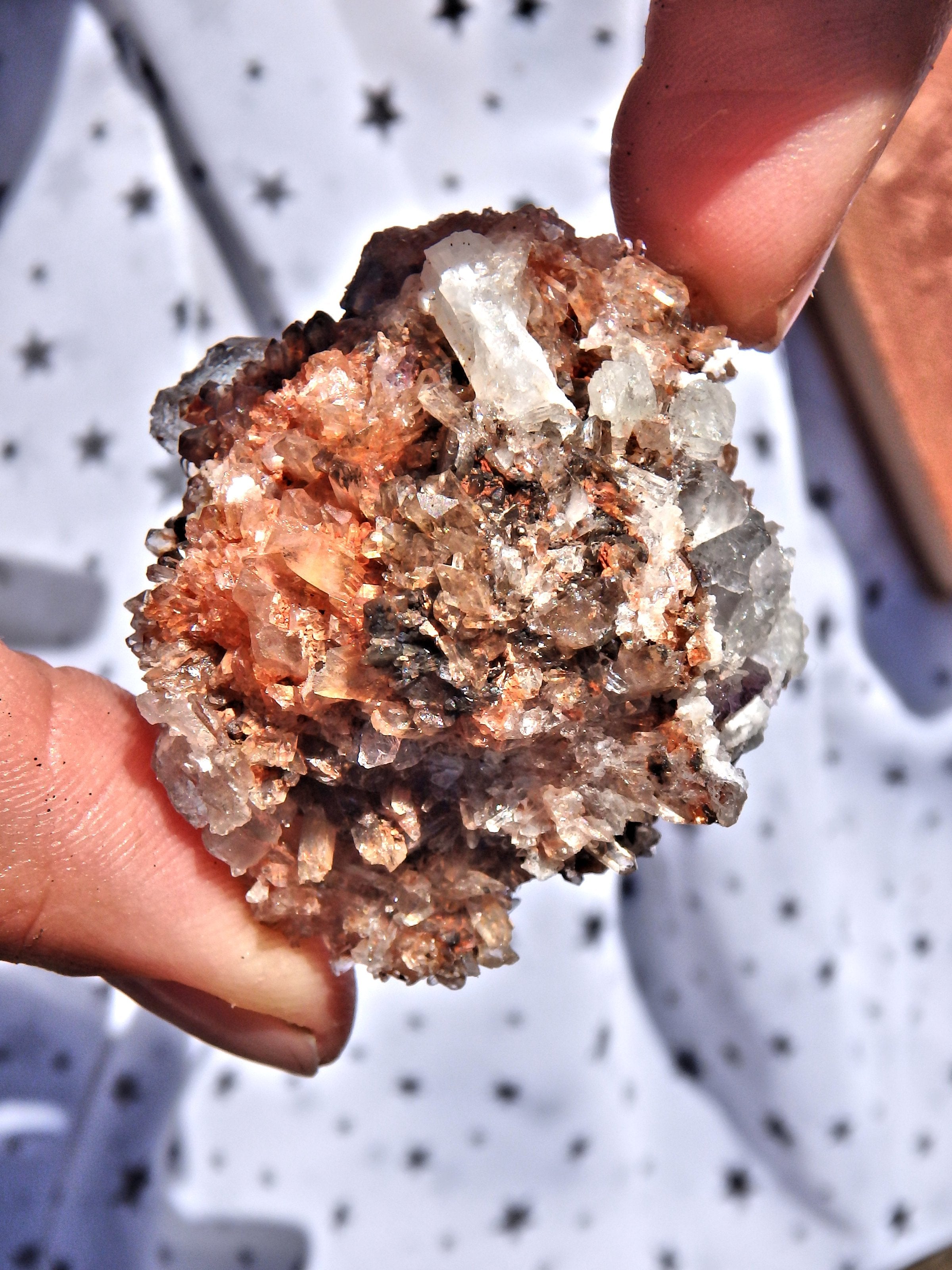 Sparkling Orange & Black Natural Creedite With Fluorite Inclusions from Mexico