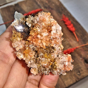 Incredible Sparkle Orange & Black Creedite with Green Fluorite Inclusion From Mexico