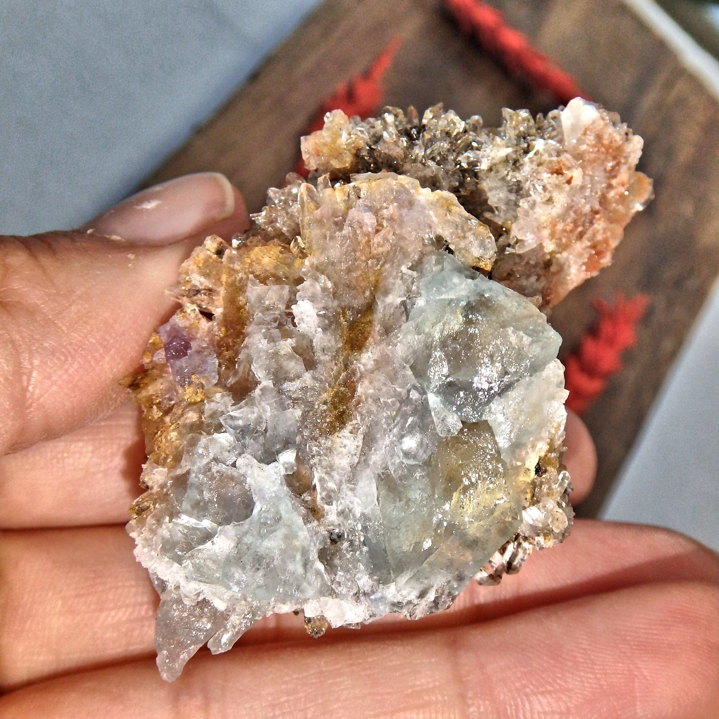 Incredible Sparkle Orange & Black Creedite with Green Fluorite Inclusion From Mexico
