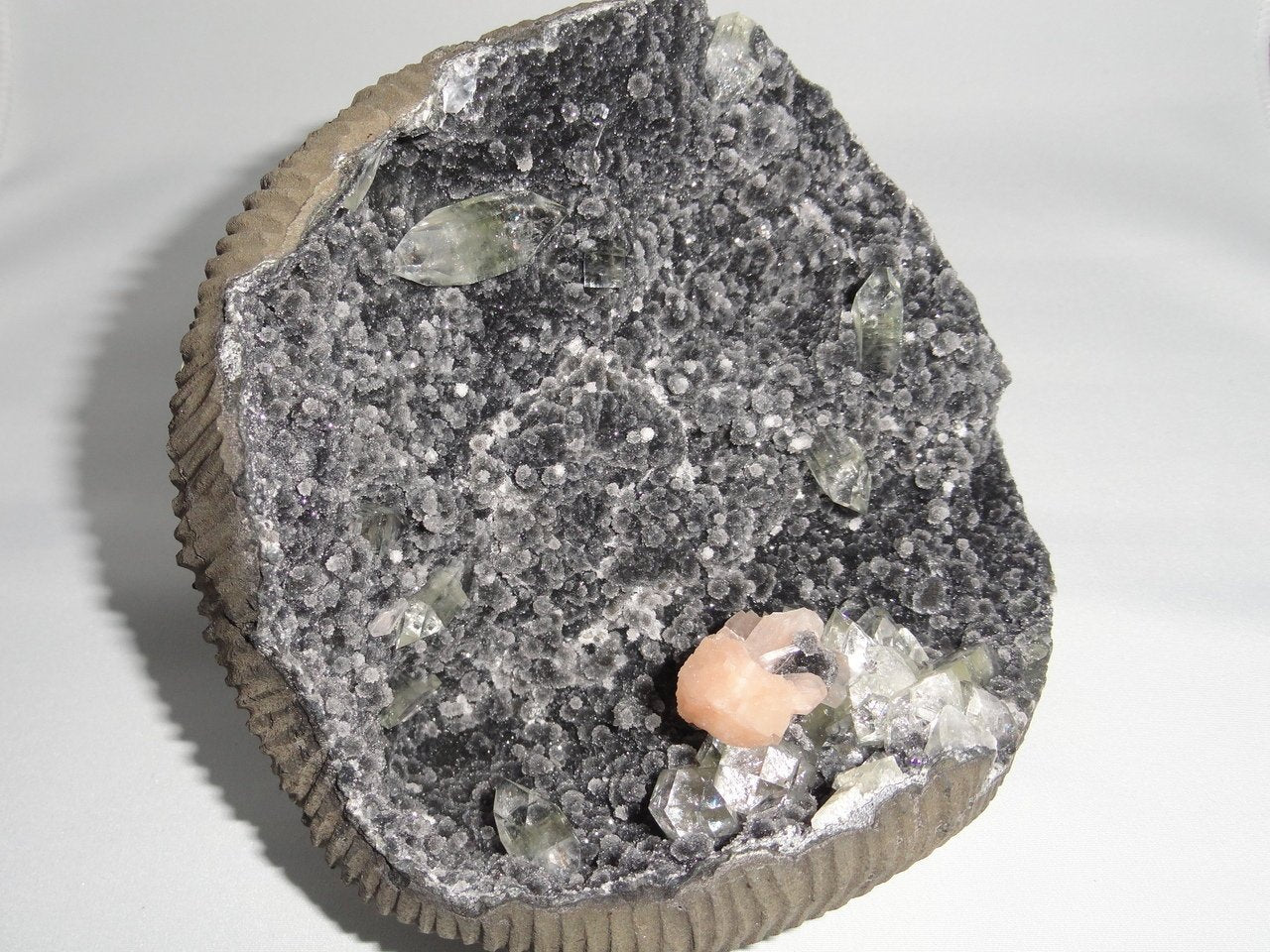 XXL BLACK CHALCEDONY GEODE With APOPHYLLITE  & PINK STILBITE inclusions Display Specimen* - Earth Family Crystals