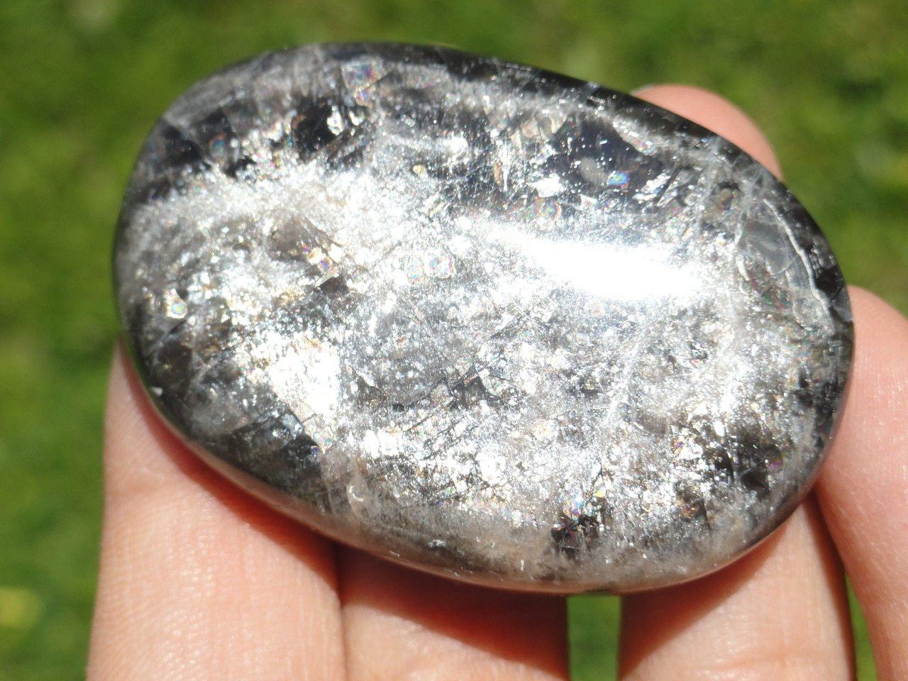 BLACK MOONSTONE PALM STONE~ Stone of Protection - Earth Family Crystals