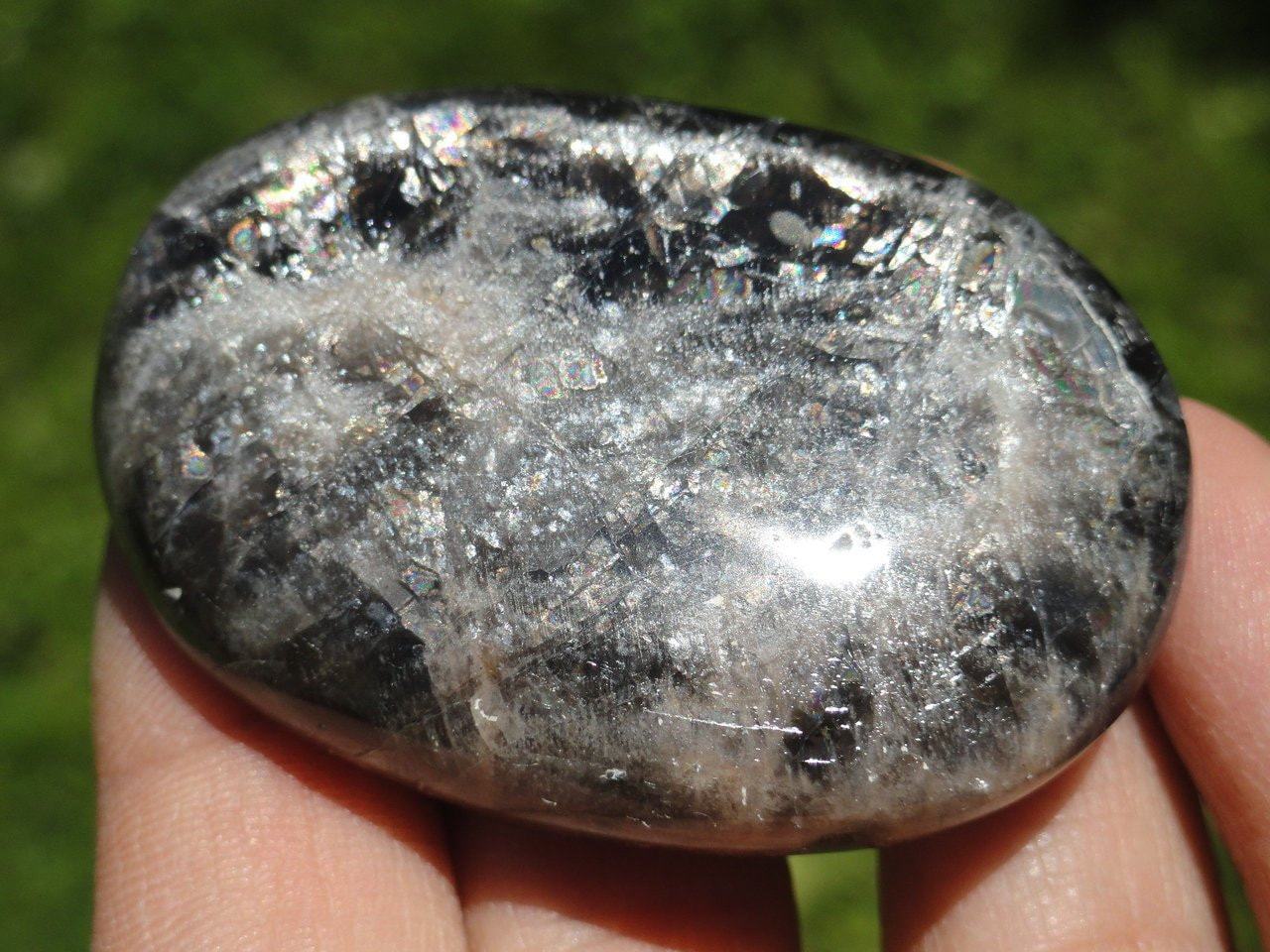 BLACK MOONSTONE PALM STONE~ Stone of Protection - Earth Family Crystals