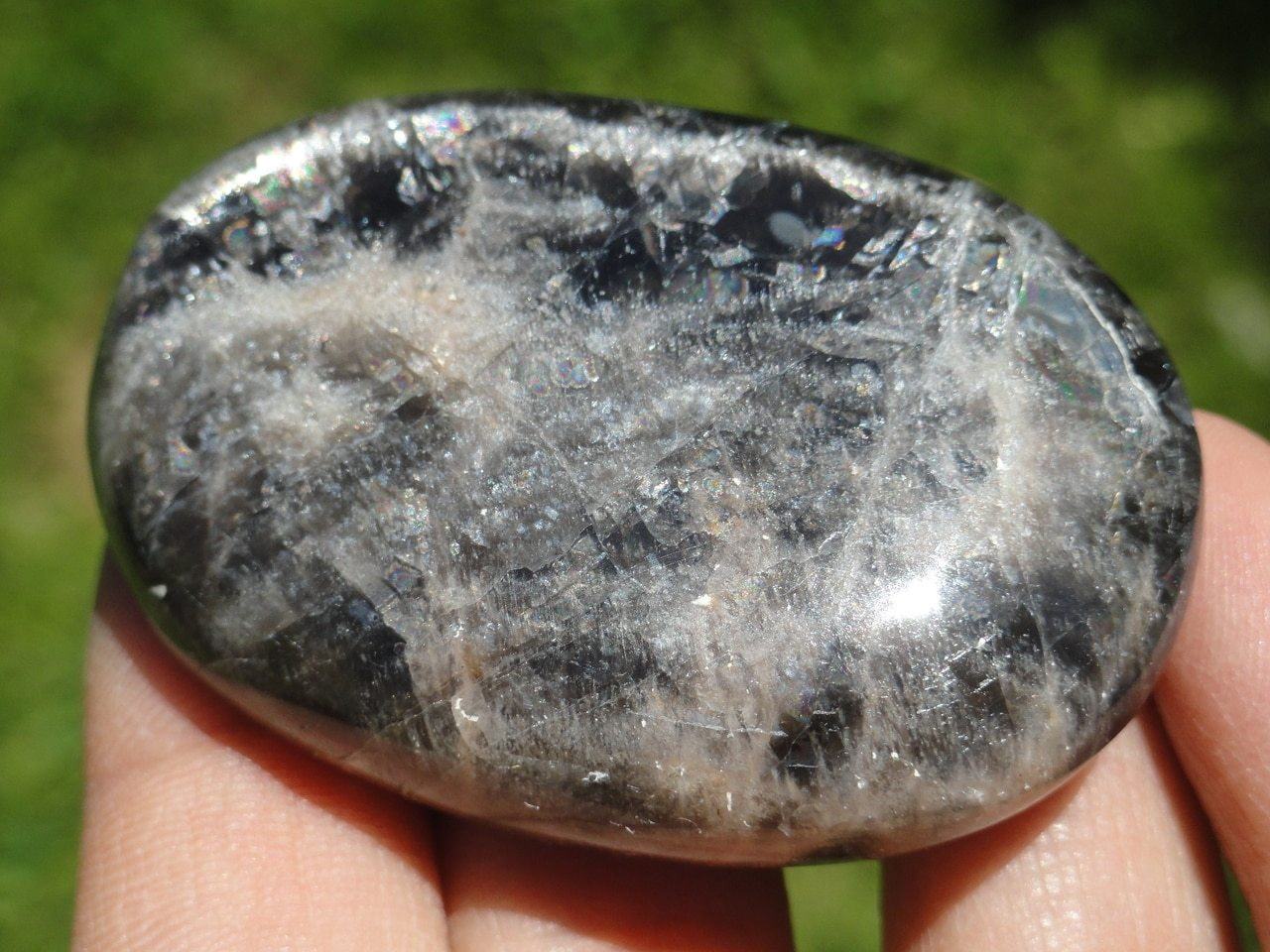 BLACK MOONSTONE PALM STONE~ Stone of Protection - Earth Family Crystals