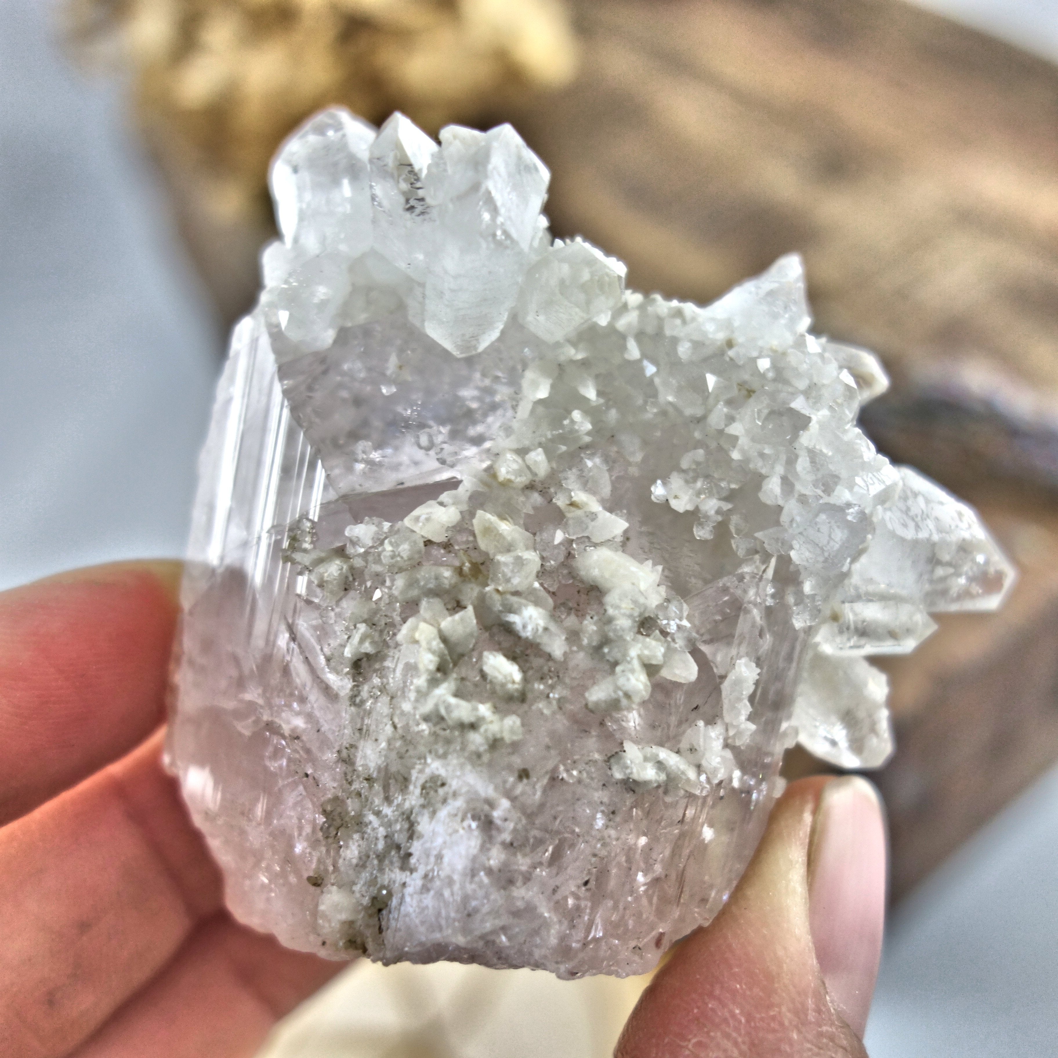 One of a Kind Pink Danburite Crusted with Mini Danburite & Quartz Baby Points