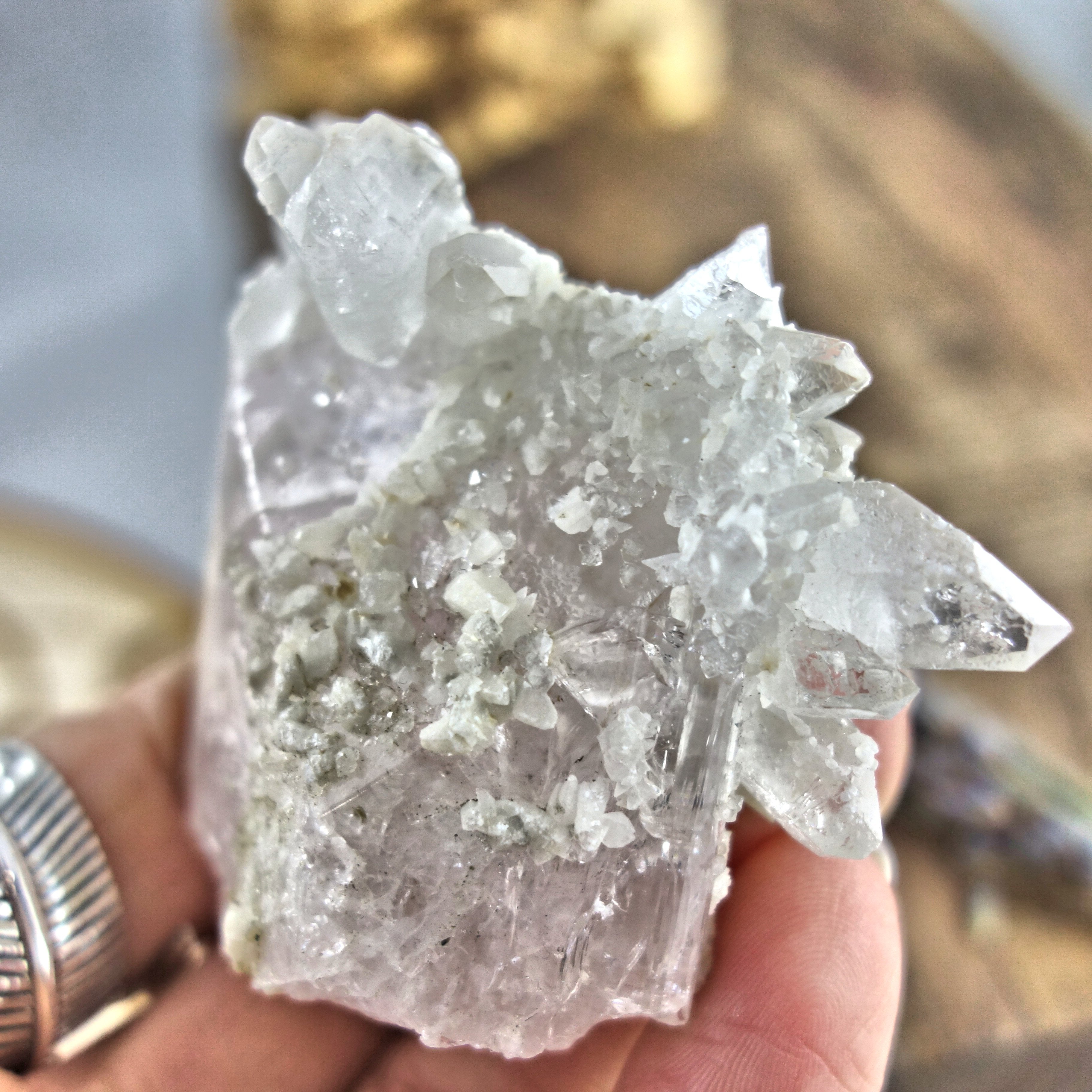 One of a Kind Pink Danburite Crusted with Mini Danburite & Quartz Baby Points