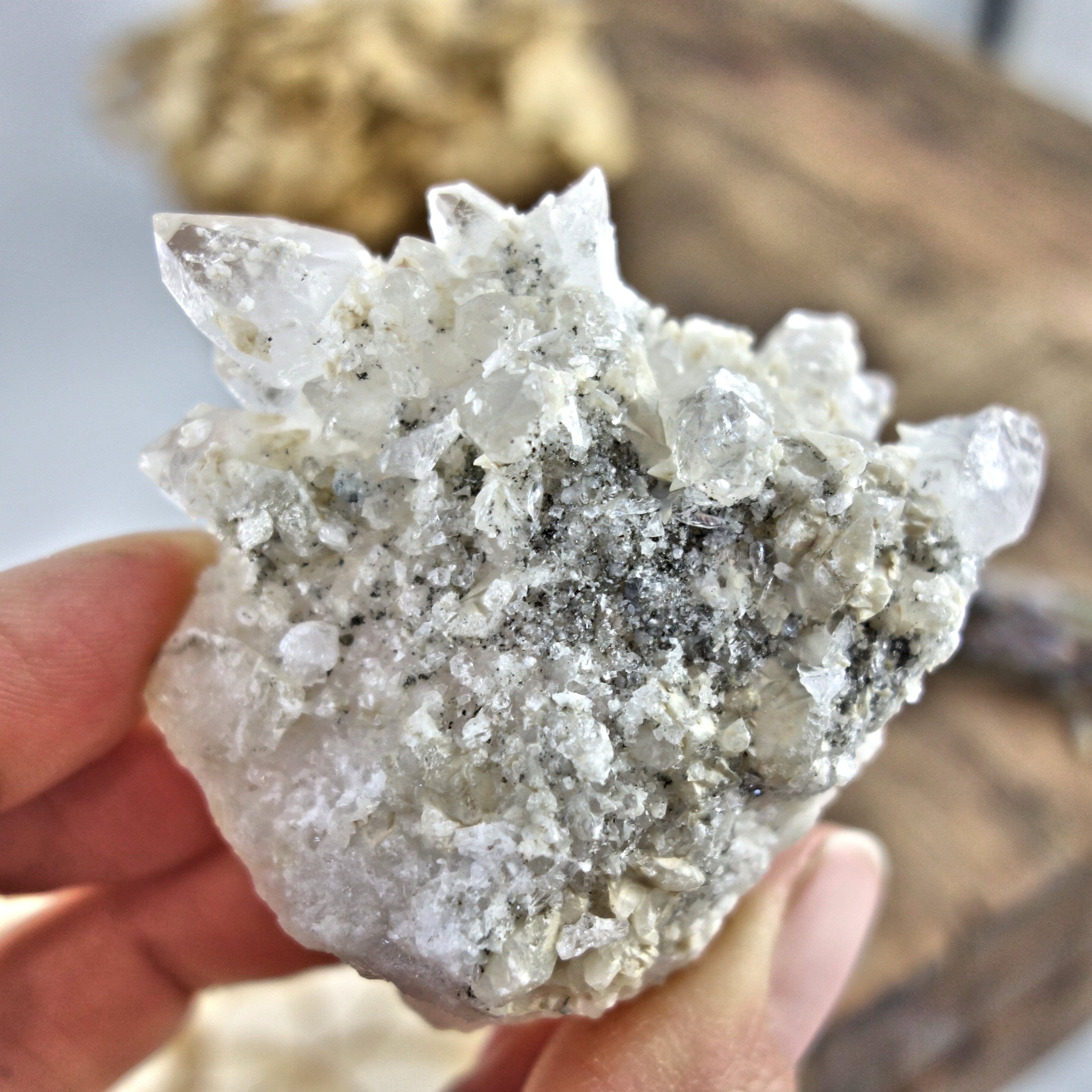 One of a Kind Pink Danburite Crusted with Mini Danburite & Quartz Baby Points