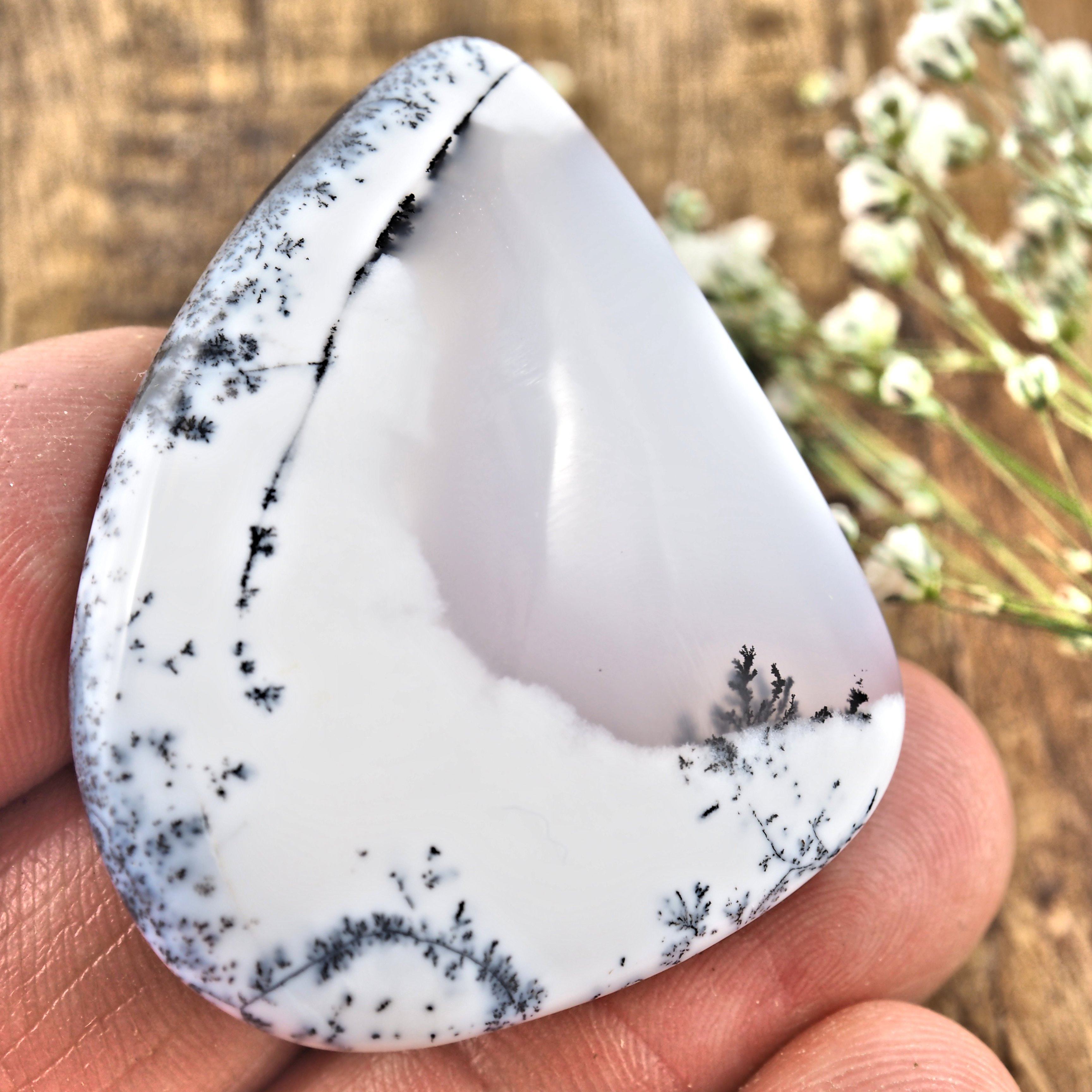 Creamy White Dendritic Agate Cabochon -Ideal for Crafting - Earth Family Crystals