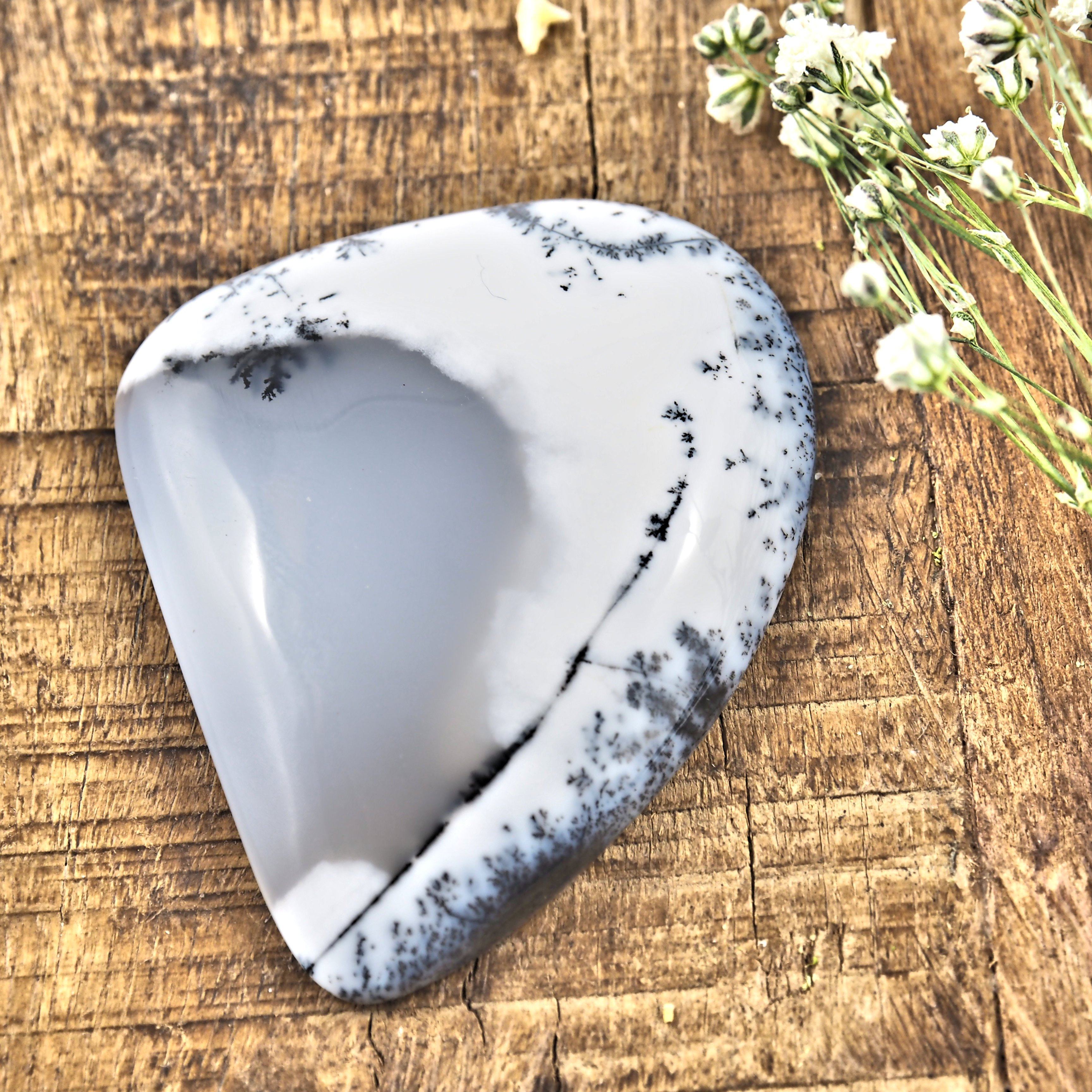 Creamy White Dendritic Agate Cabochon -Ideal for Crafting - Earth Family Crystals