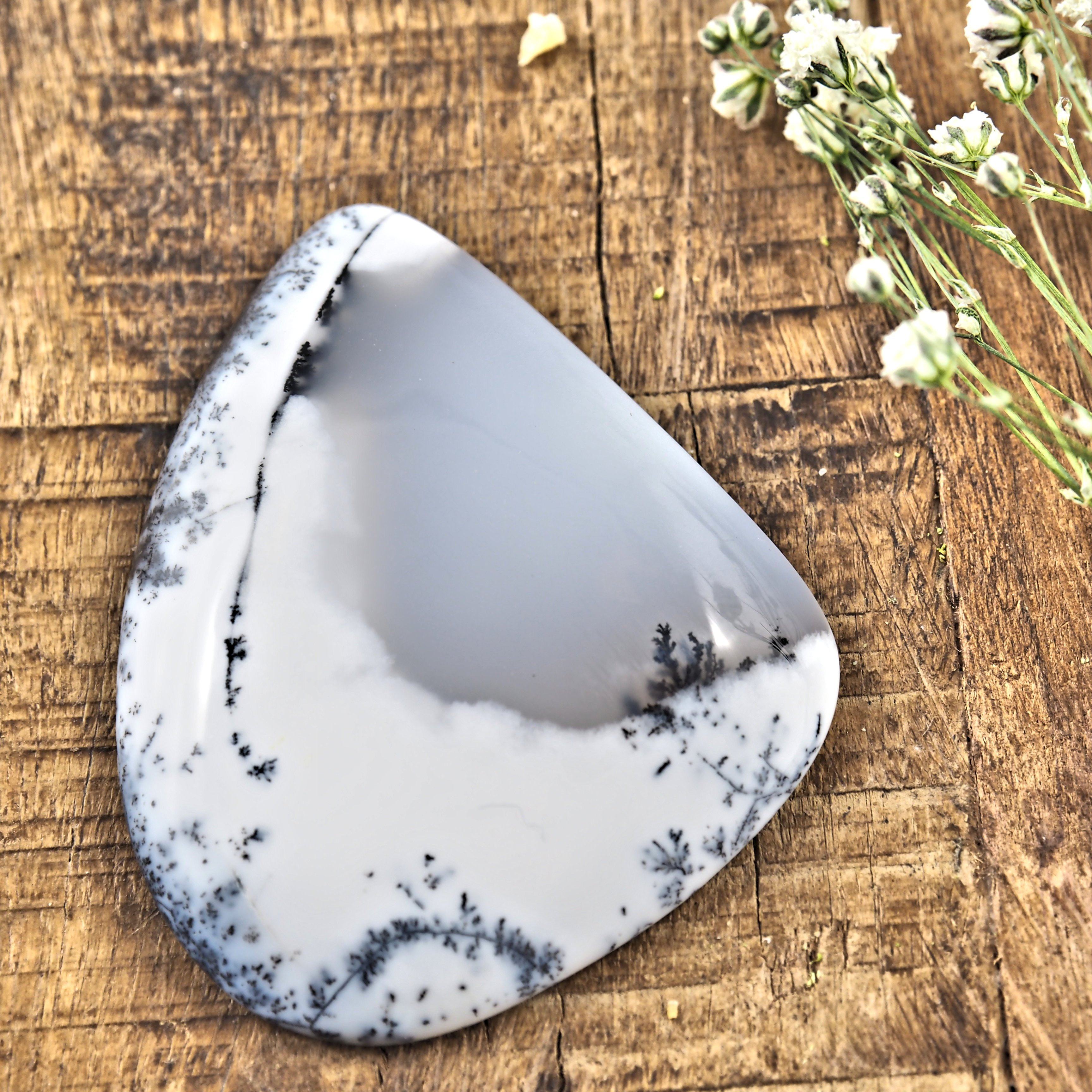 Creamy White Dendritic Agate Cabochon -Ideal for Crafting - Earth Family Crystals