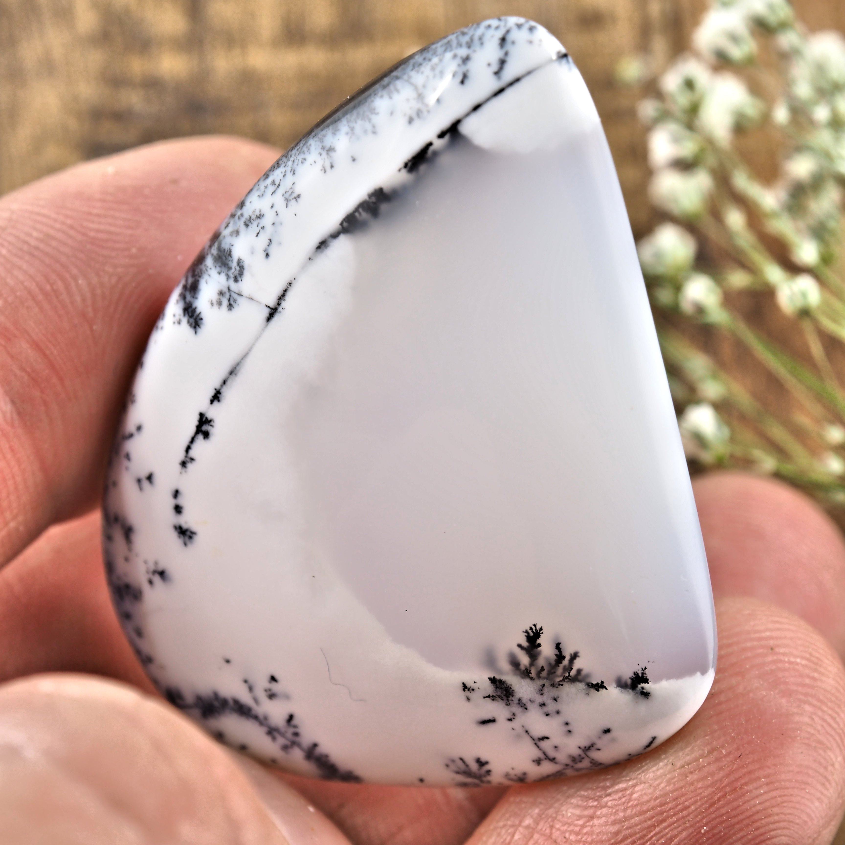 Creamy White Dendritic Agate Cabochon -Ideal for Crafting - Earth Family Crystals